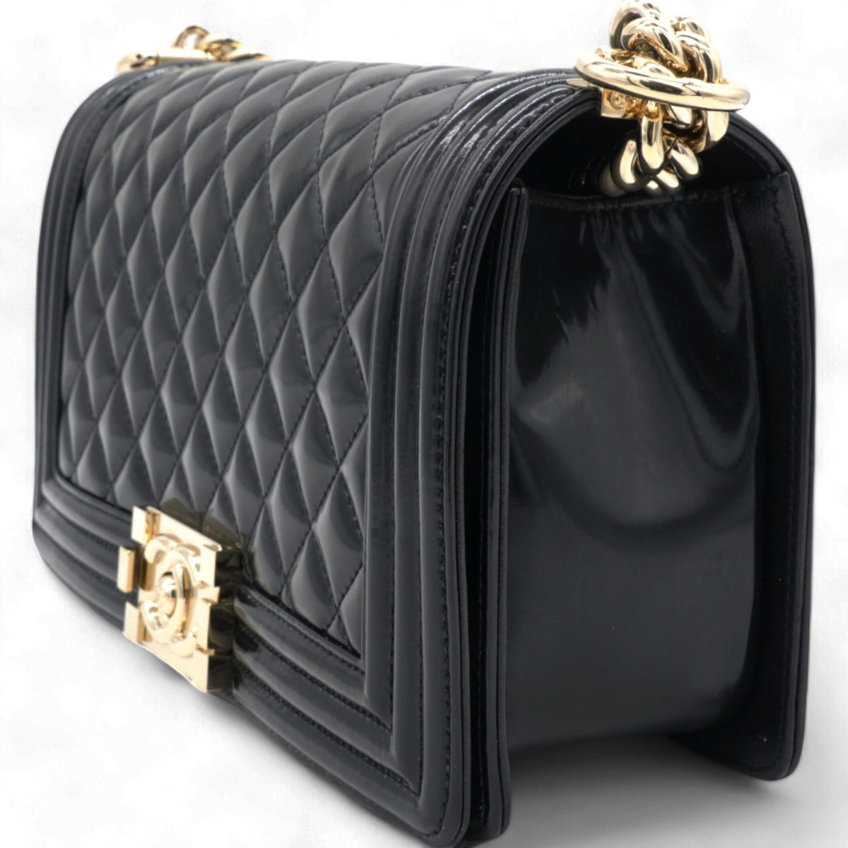 Chanel Patent Quilted Medium Boy Flap Black