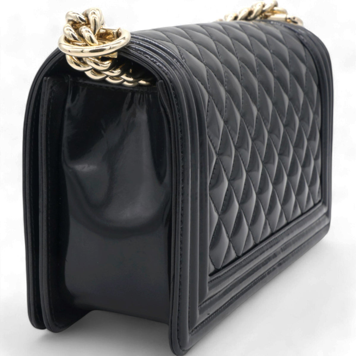 Chanel Patent Quilted Medium Boy Flap Black