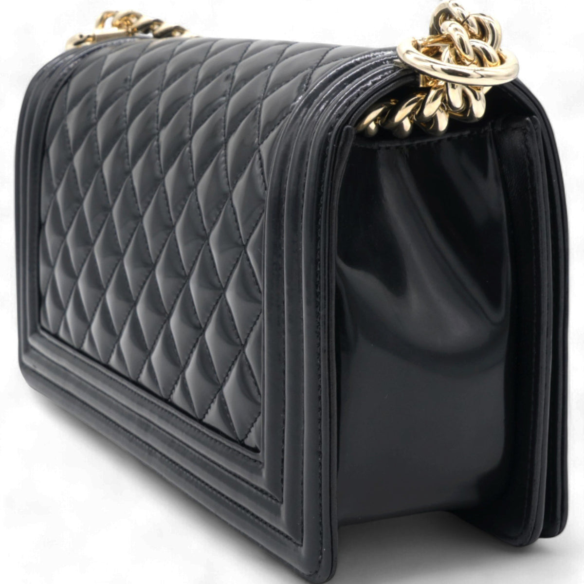 Chanel Patent Quilted Medium Boy Flap Black