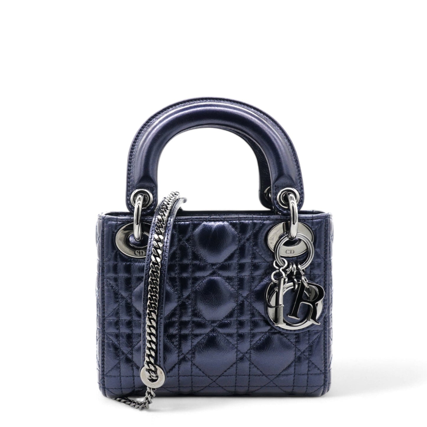 Dior Metallic Lambskin Cannage Mini Lady Dior Dew Bleu