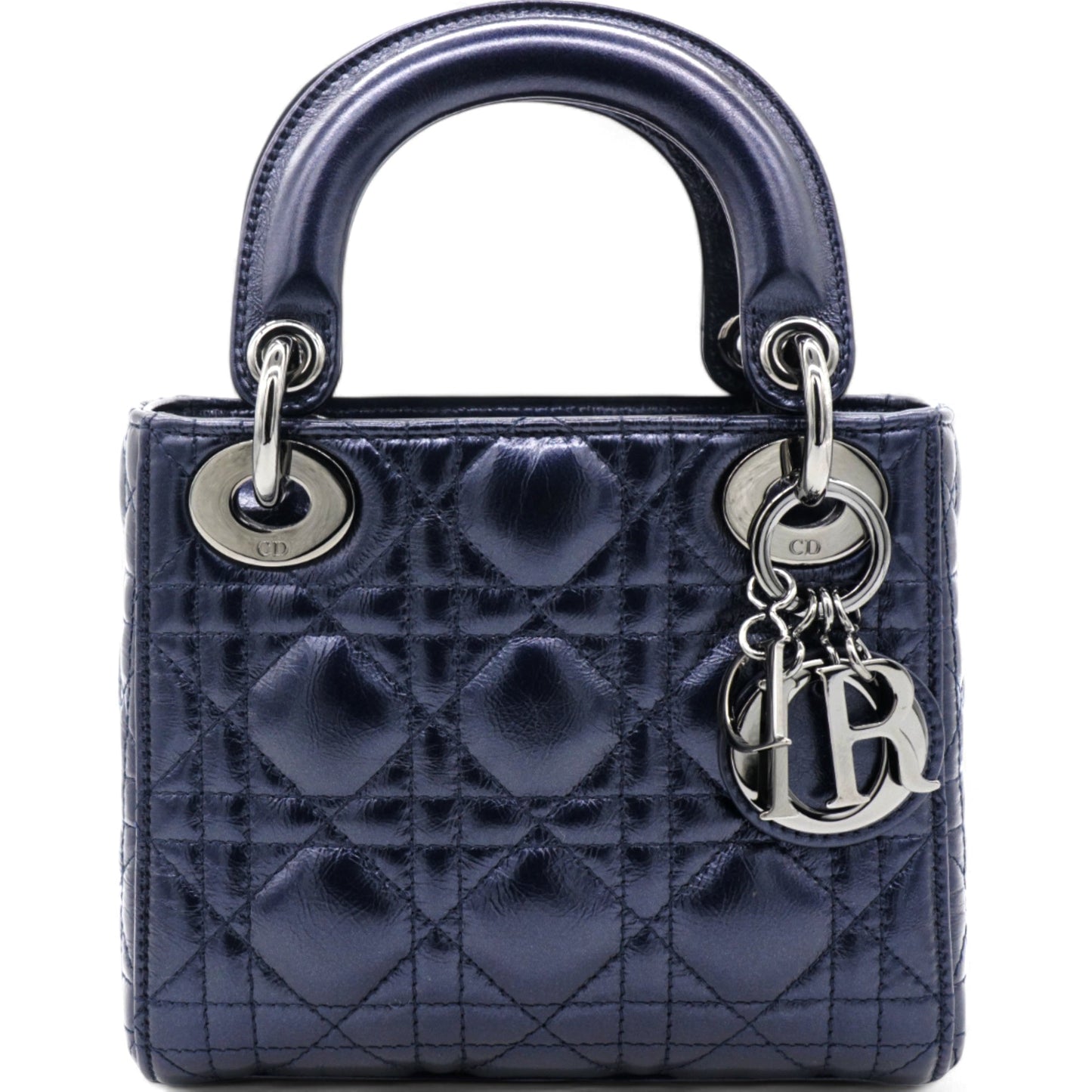 Dior Metallic Lambskin Cannage Mini Lady Dior Dew Bleu