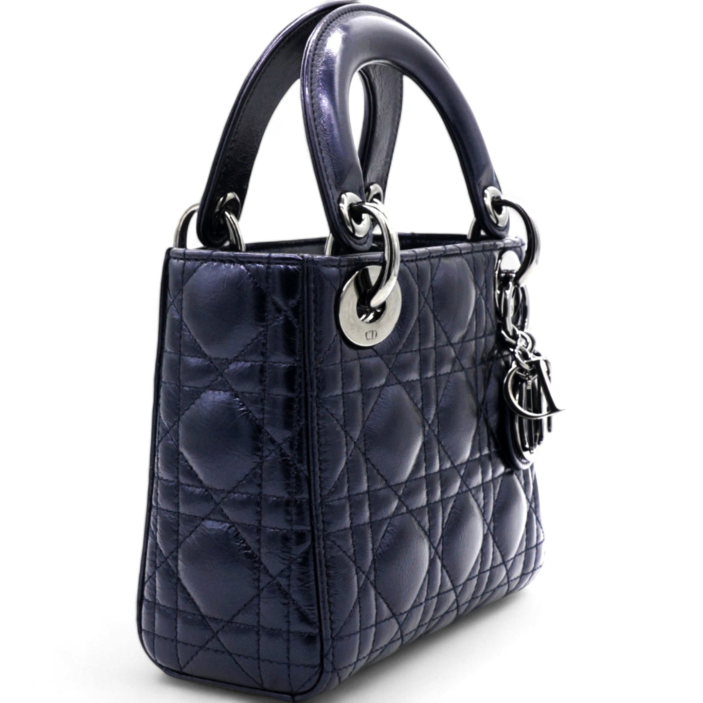 Dior Metallic Lambskin Cannage Mini Lady Dior Dew Bleu