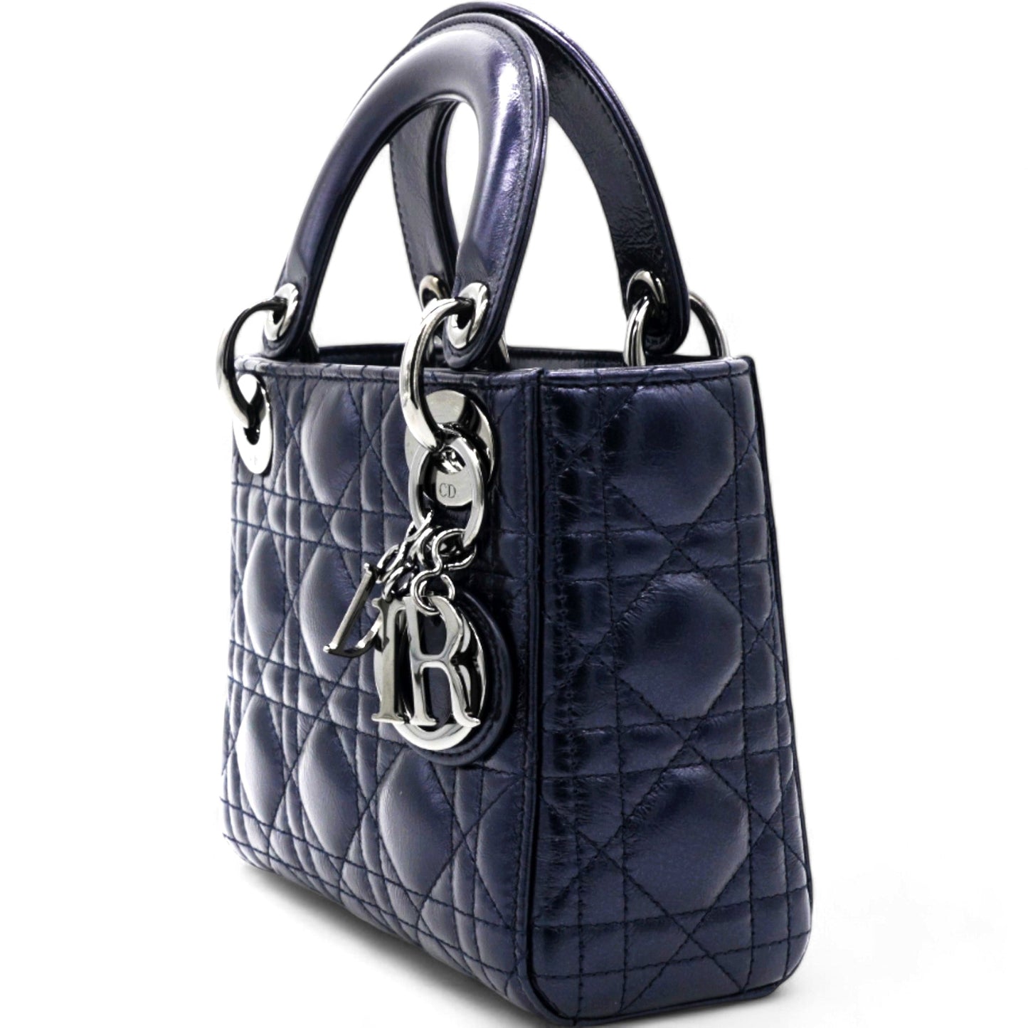 Dior Metallic Lambskin Cannage Mini Lady Dior Dew Bleu