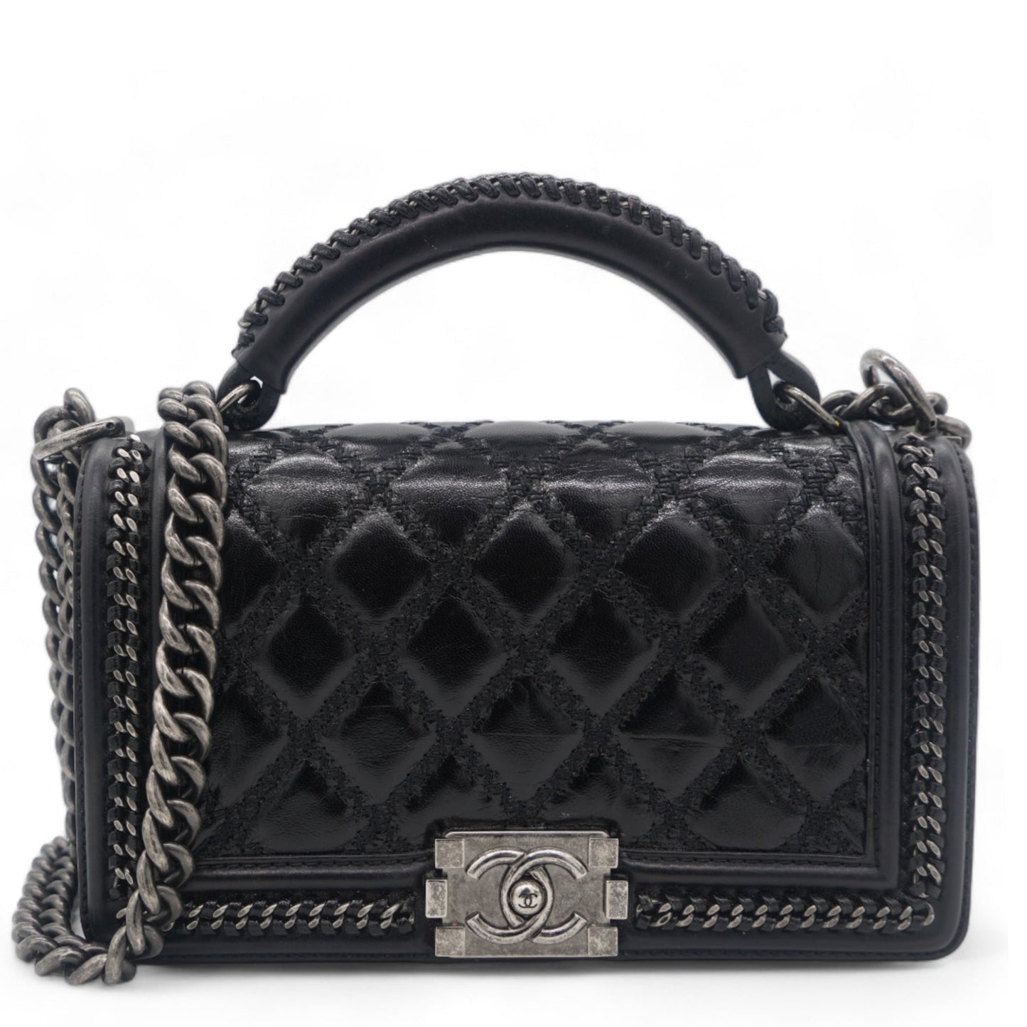 Chanel Boy Top Handle Quilted Chain Medium Black