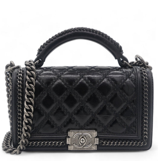 Chanel Boy Top Handle Quilted Chain Medium Black