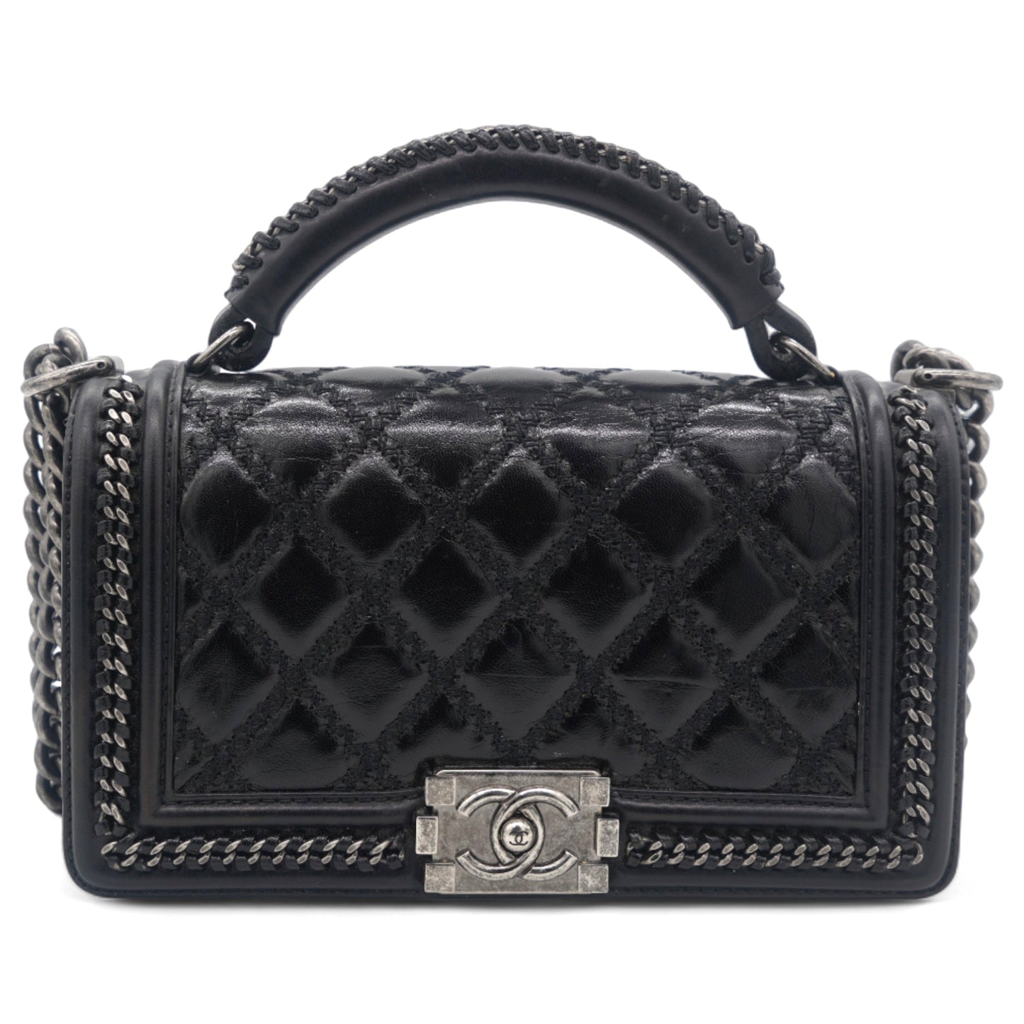 Chanel Boy Top Handle Quilted Chain Medium Black