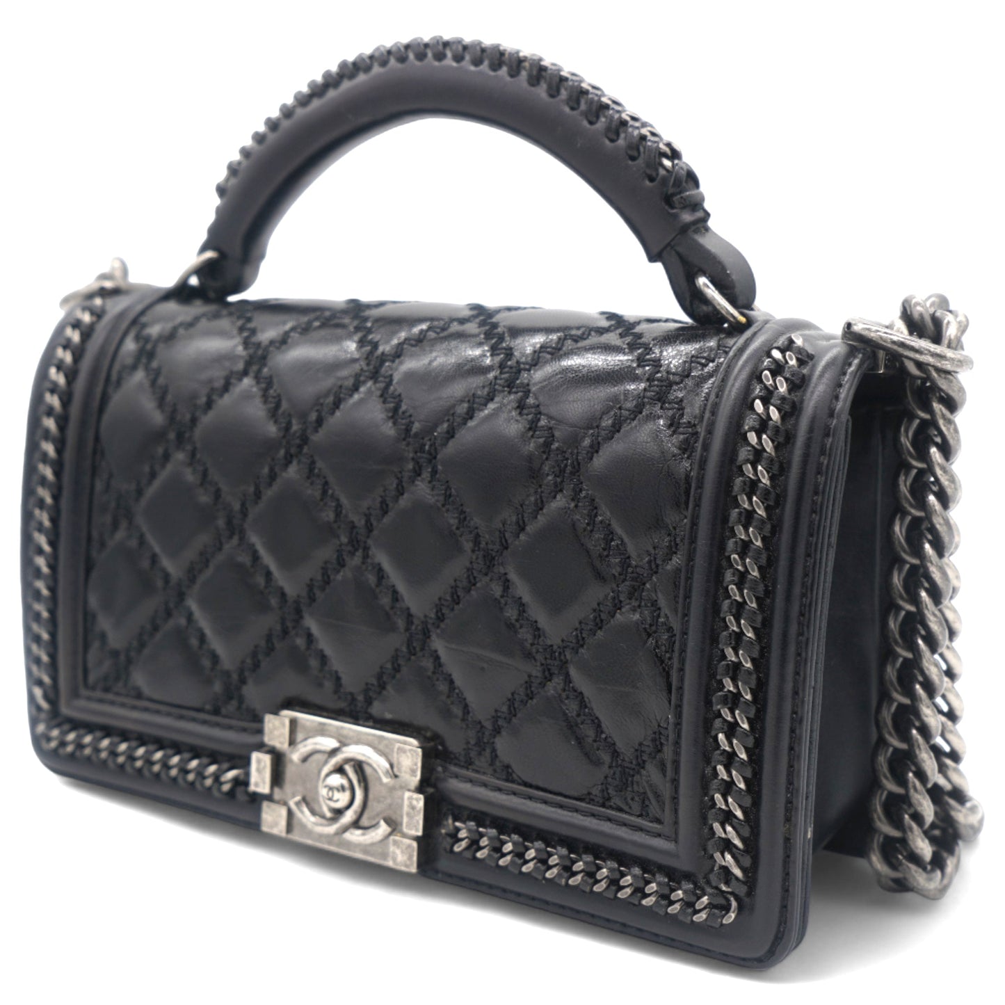 Chanel Boy Top Handle Quilted Chain Medium Black