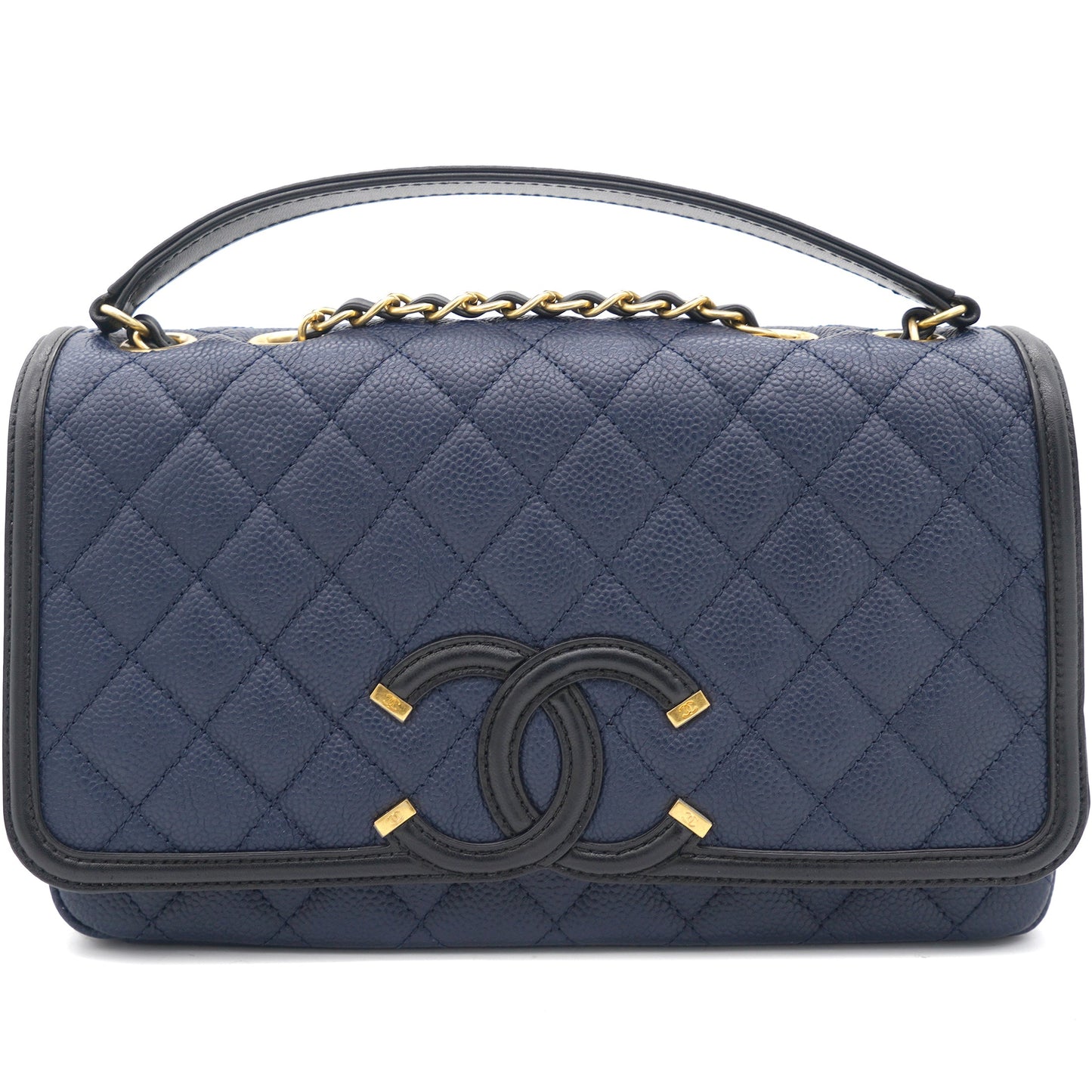 Chanel CC Filigree Medium Caviar Navy Flap