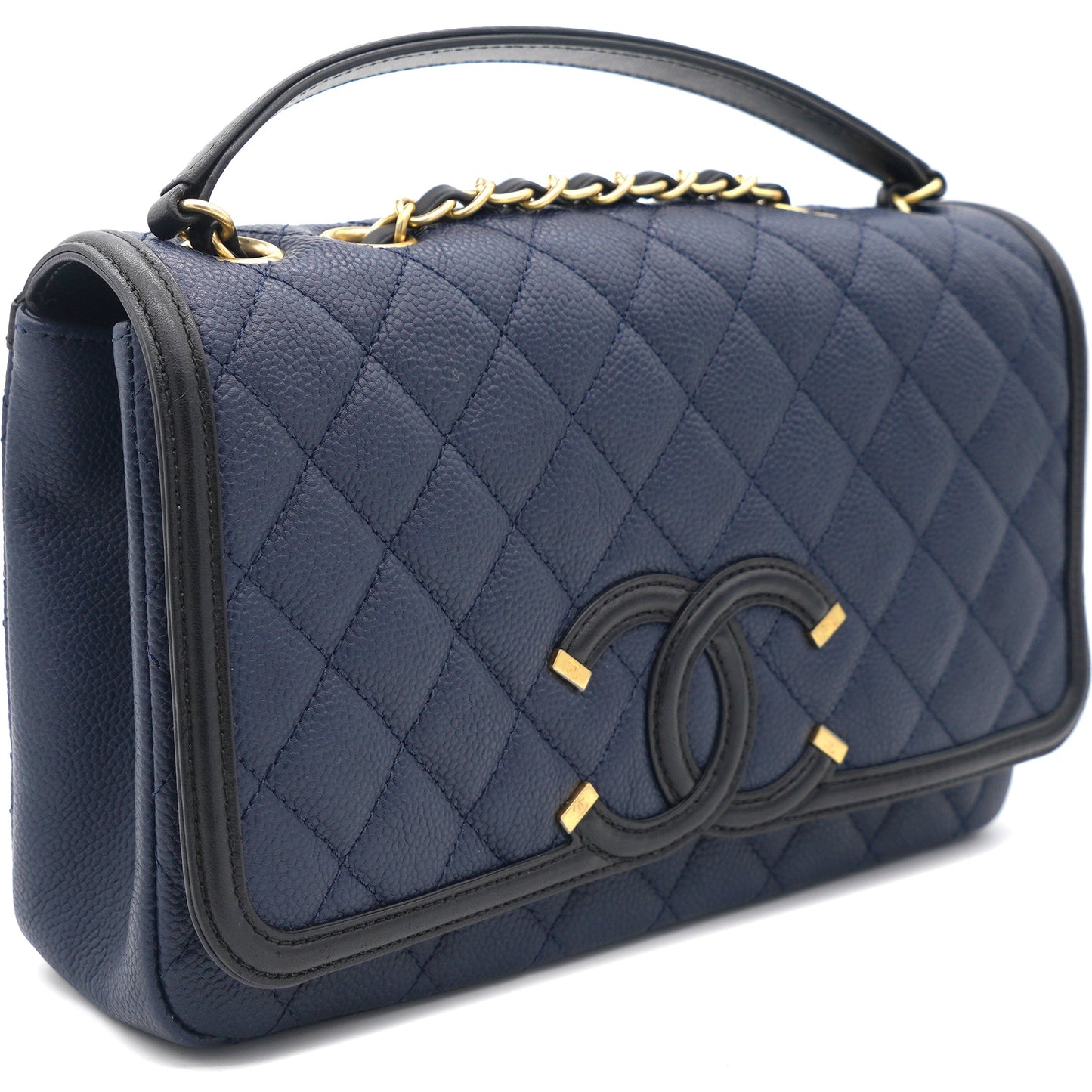 Chanel CC Filigree Medium Caviar Navy Flap