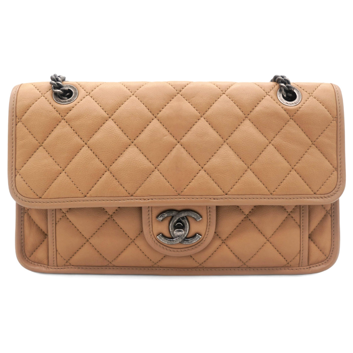 Chanel Leather Beige Flap Chain Bag