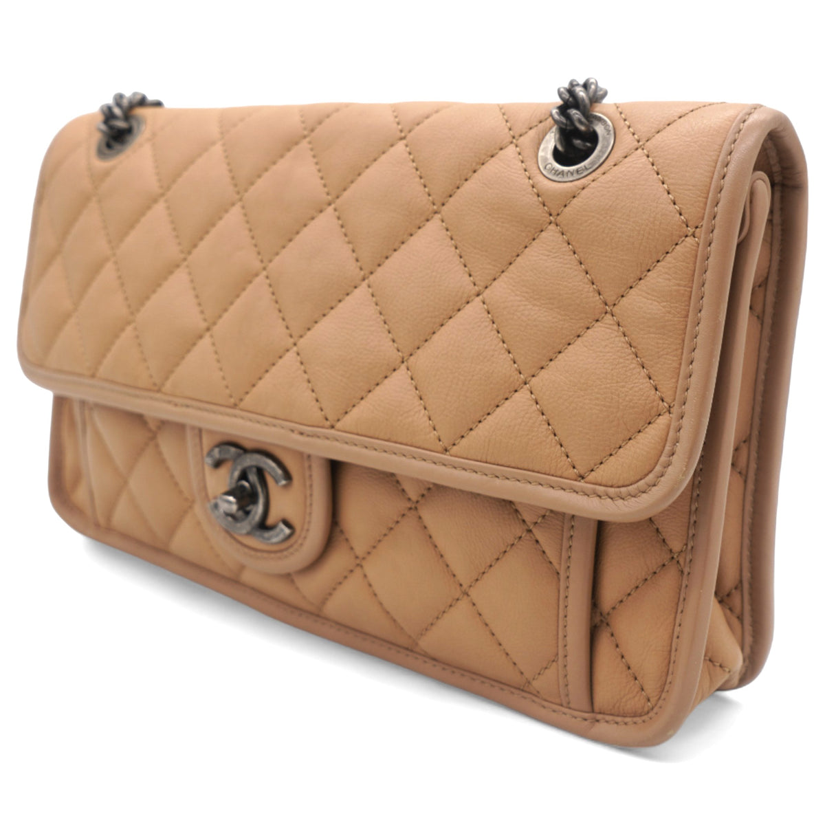 Chanel Leather Beige Flap Chain Bag