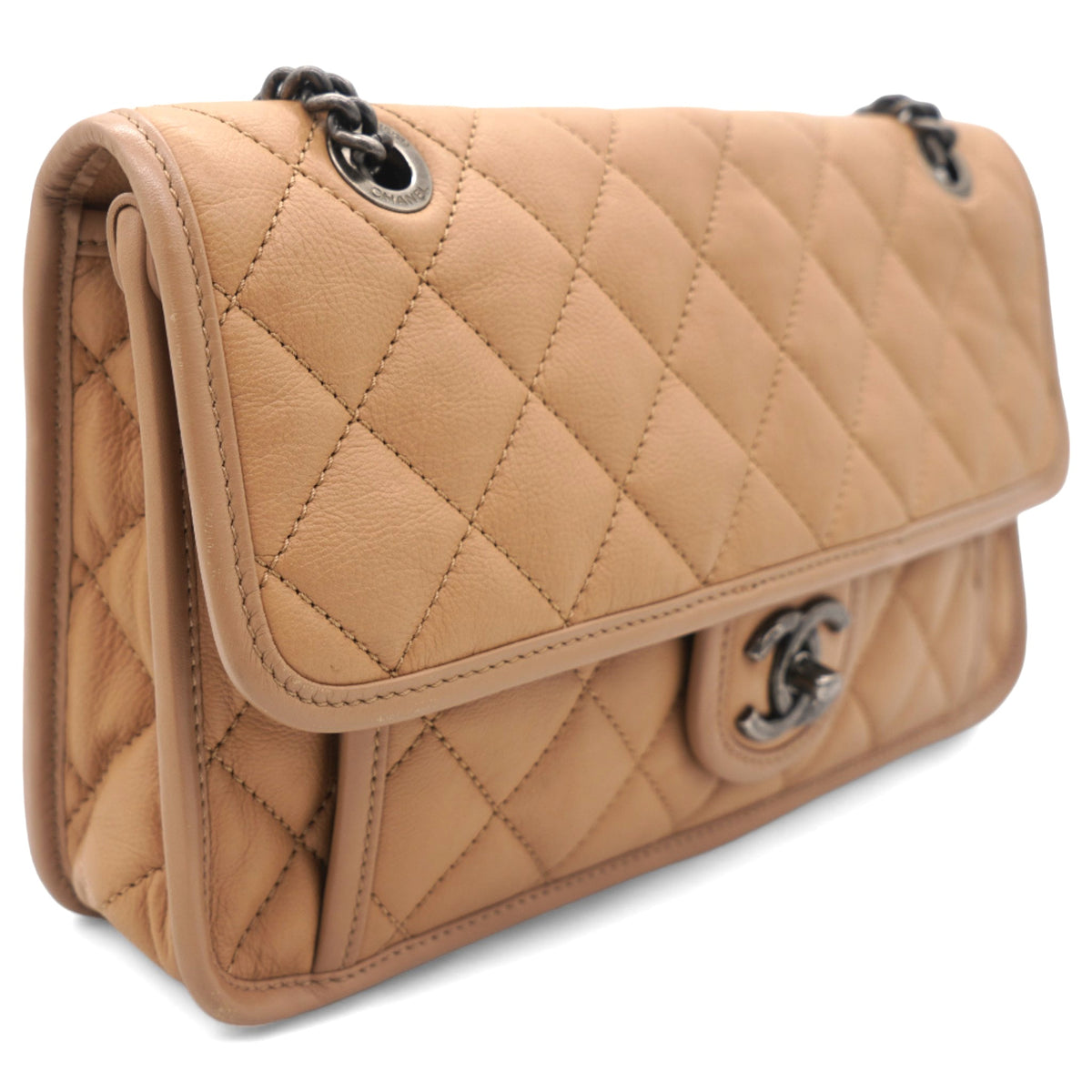 Chanel Leather Beige Flap Chain Bag