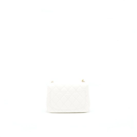 Chanel 21B Pearl Crush Square mini flap Bag Lambskin White GHW