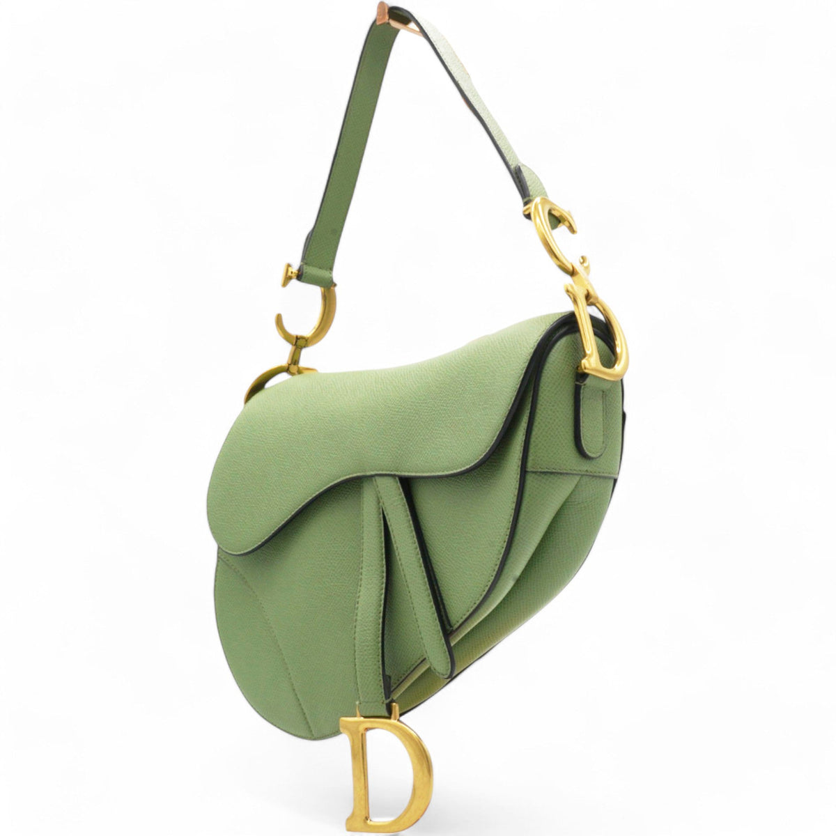 Dior Grained Saddle Bag Green Medium