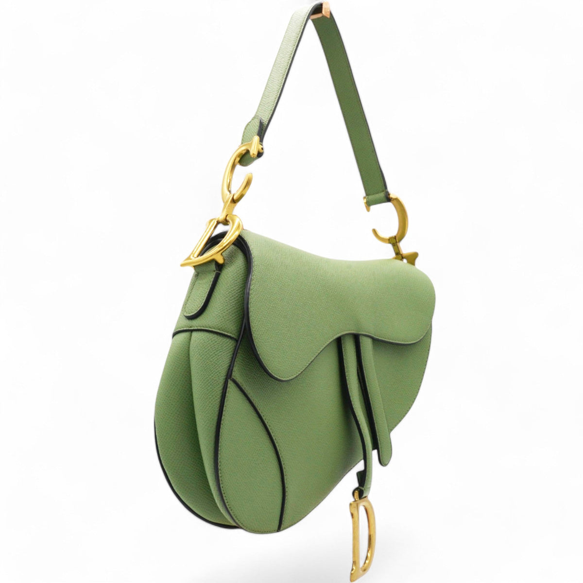 Dior Grained Saddle Bag Green Medium