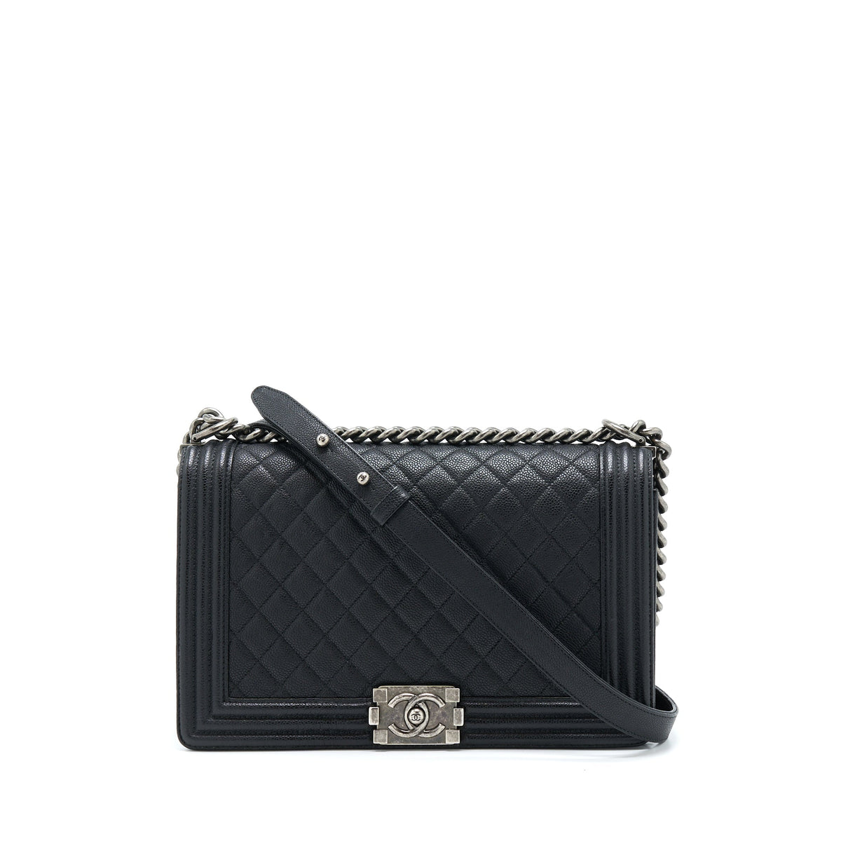 Chanel New Medium 28cm Boy Bag Caviar Black Ruthenium SHW