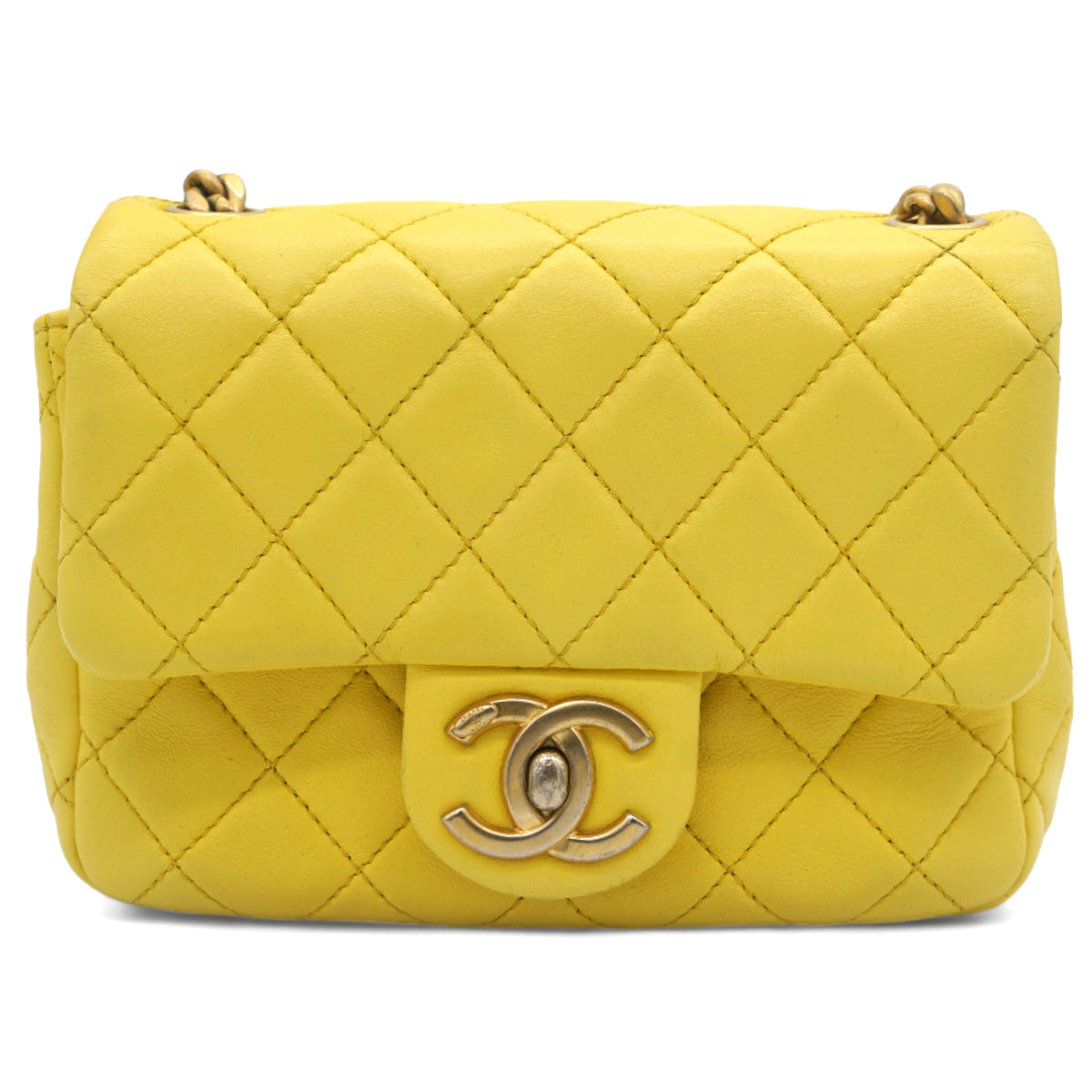 Chanel Lambskin Quilted Mini Jewellery Chain Strap Square Flap Yellow