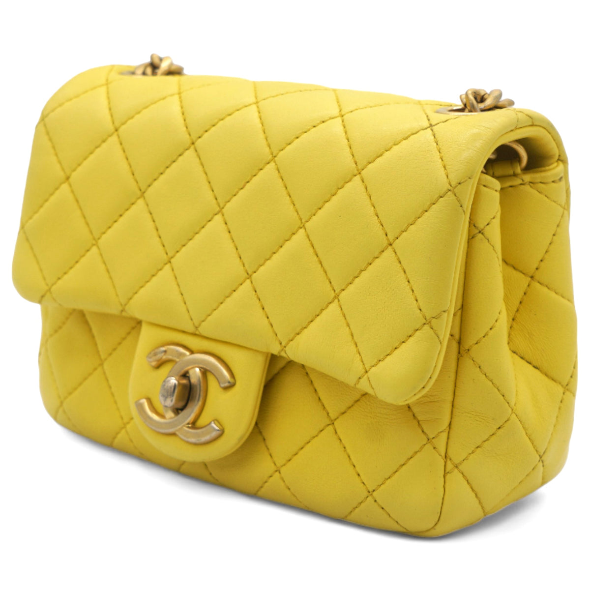 Chanel Lambskin Quilted Mini Jewellery Chain Strap Square Flap Yellow