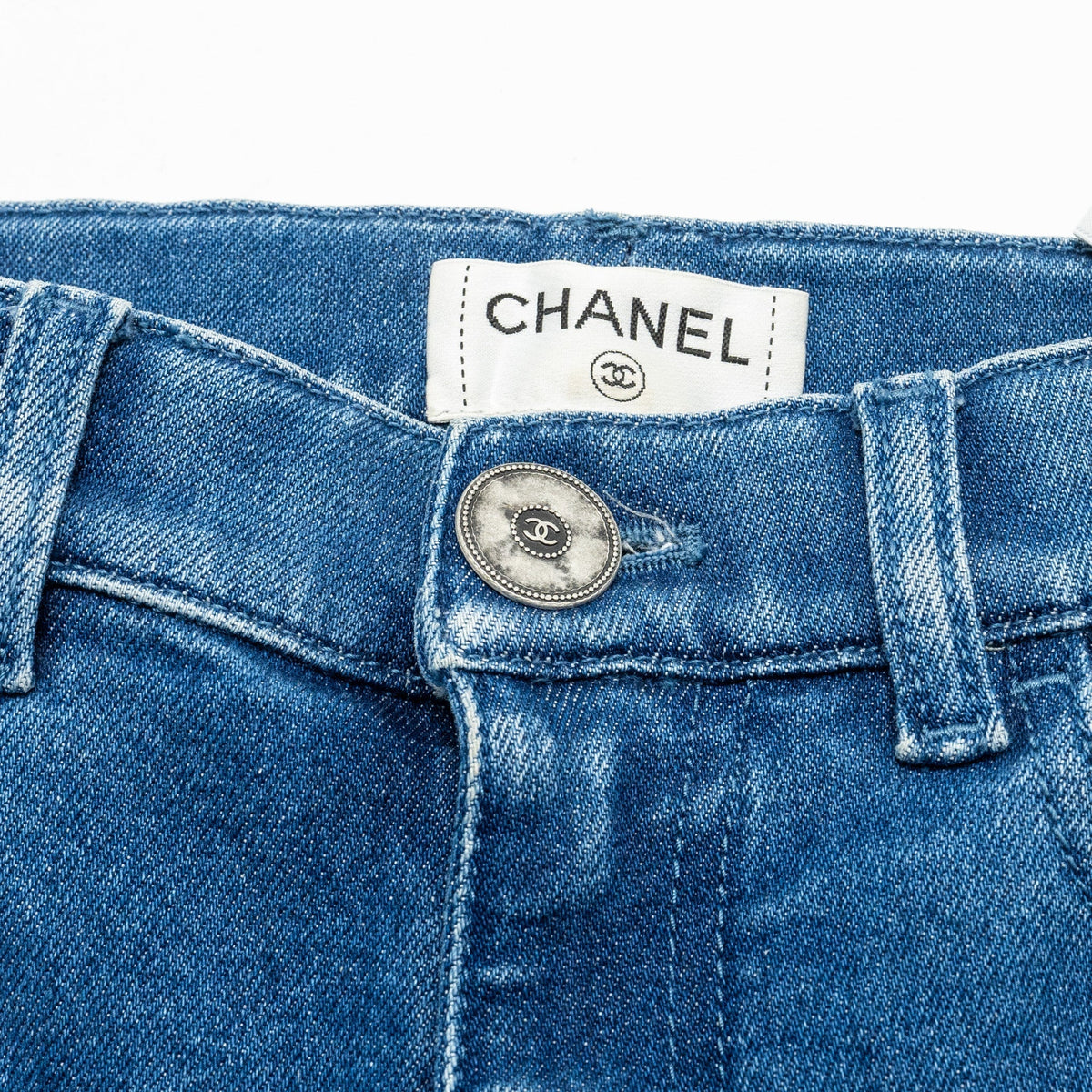 Chanel Size 36 21P Logo Embossed Jeans Cotton Blue