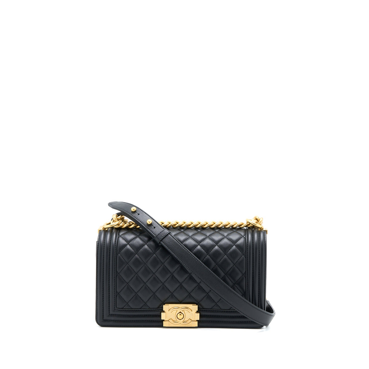 Chanel Medium Boy Bag Lambskin Black Brushed GHW (Microchip)