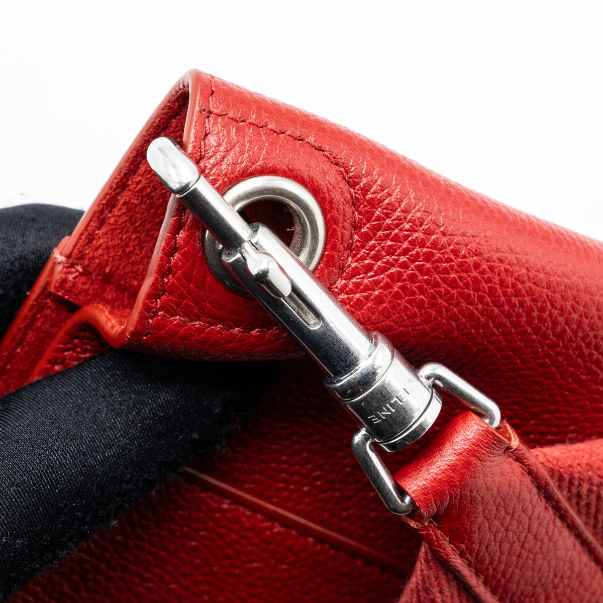Celine Sangle Small Bucket Bag Grained Calfskin Red SHW