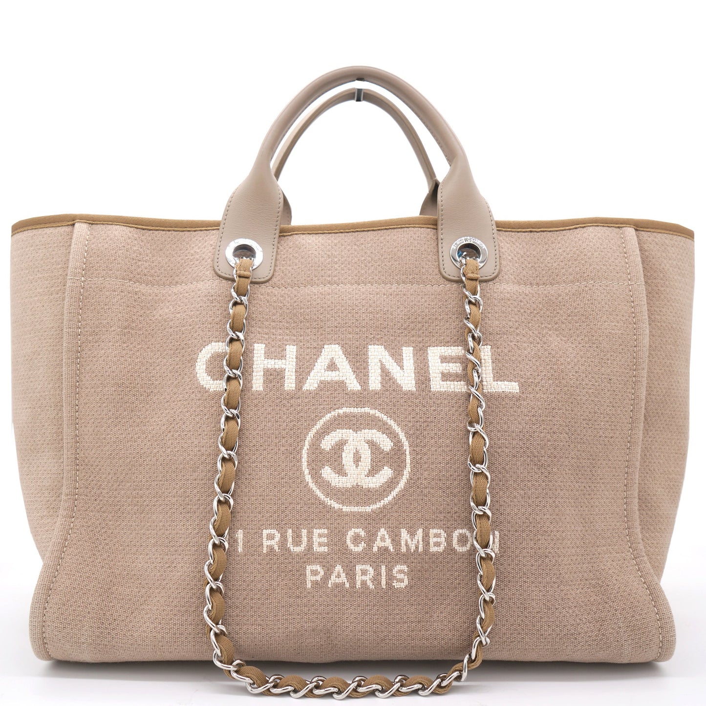 Chanel Beige Tweed Deauville Shopping Tote Bag