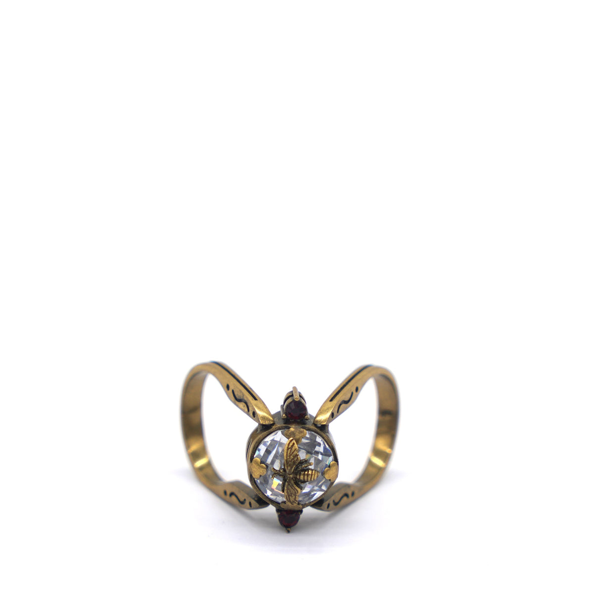 Dior Gold Metal Crystal Bee CD Ring Size 53