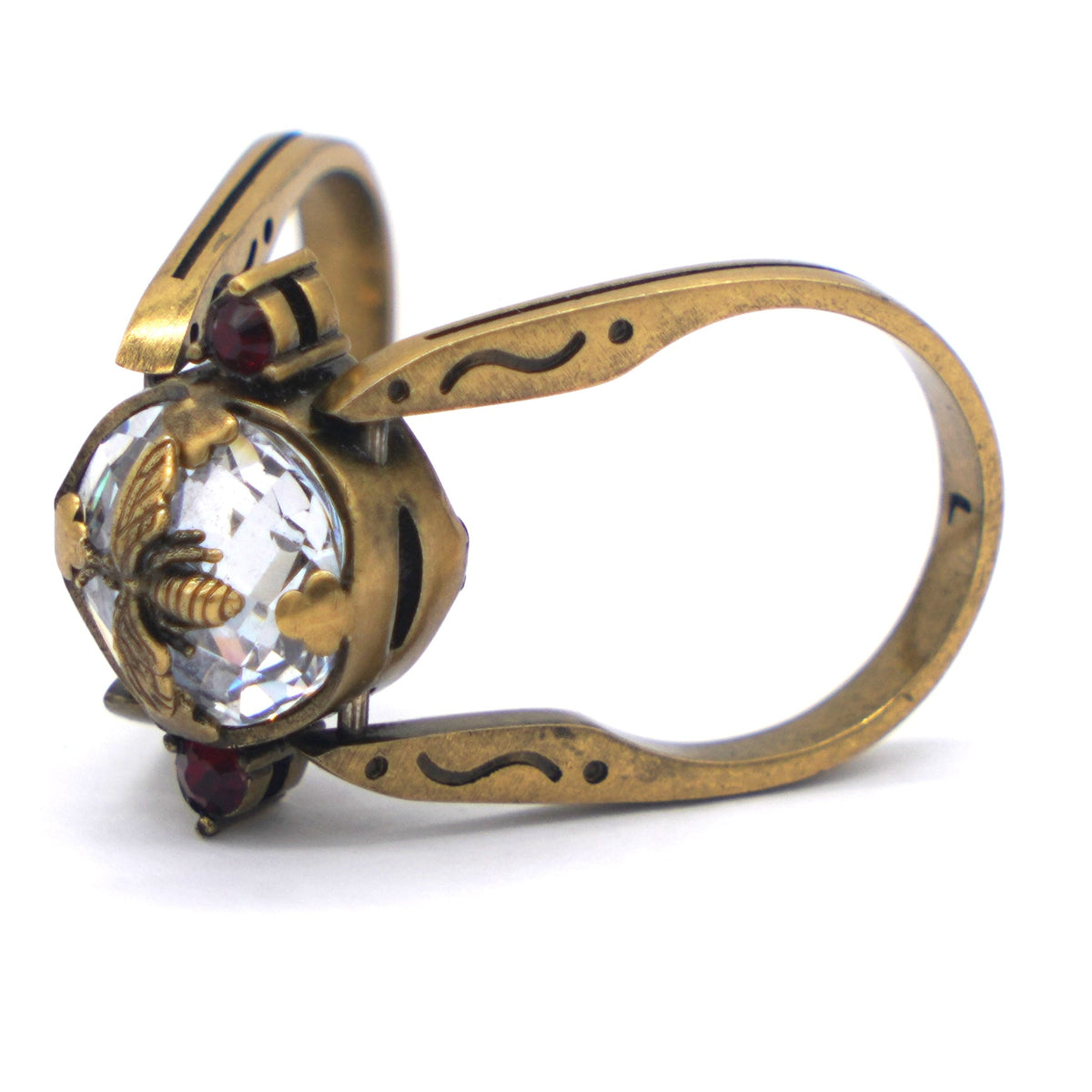 Dior Gold Metal Crystal Bee CD Ring Size 53