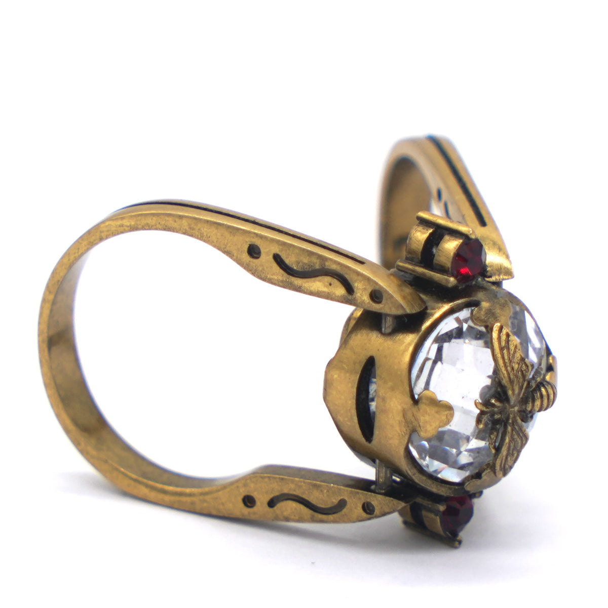 Dior Gold Metal Crystal Bee CD Ring Size 53