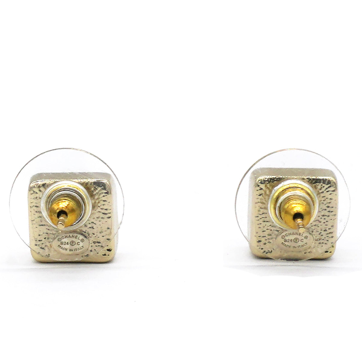Chanel Square Rhinestone Gold CC Logo Earrings