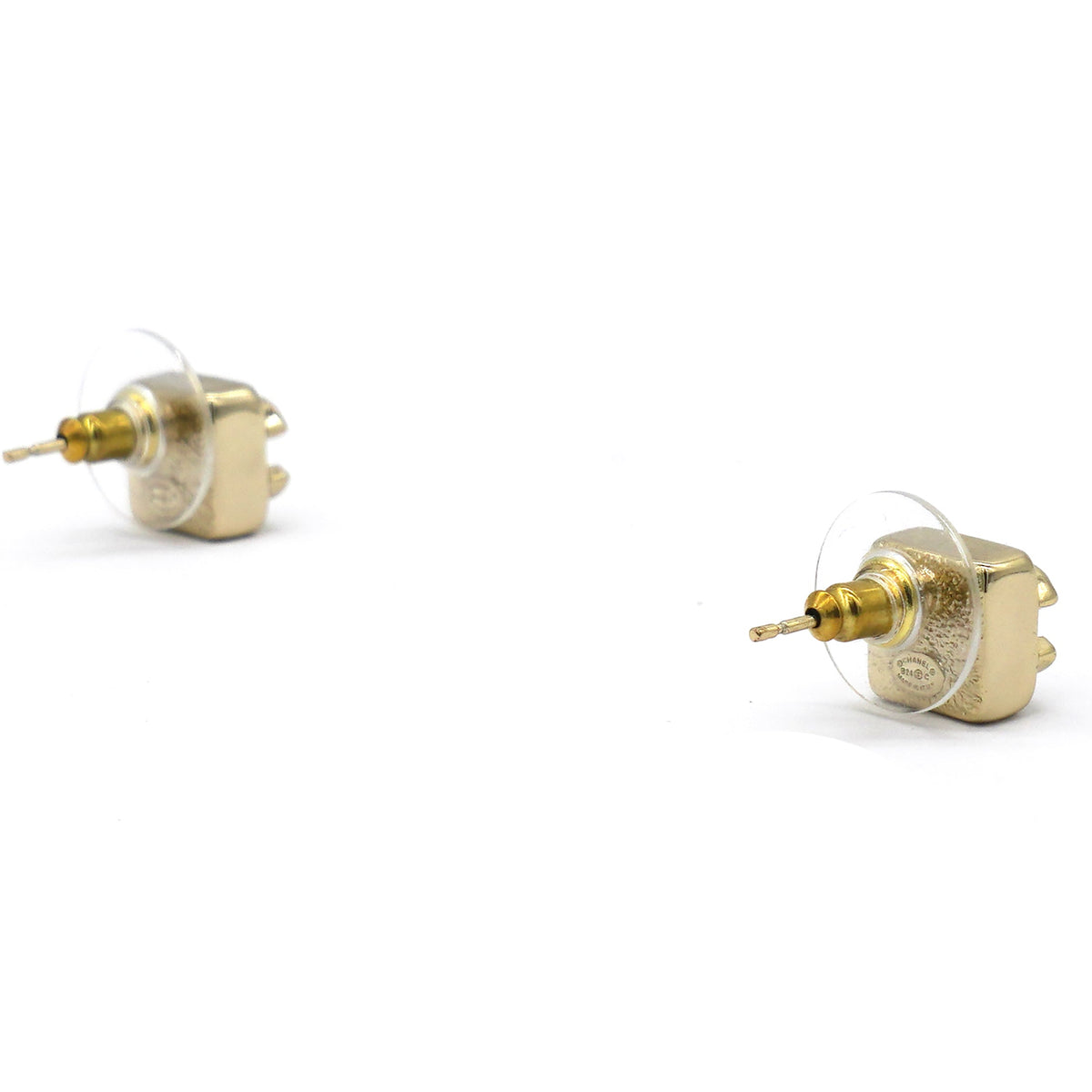 Chanel Square Rhinestone Gold CC Logo Earrings