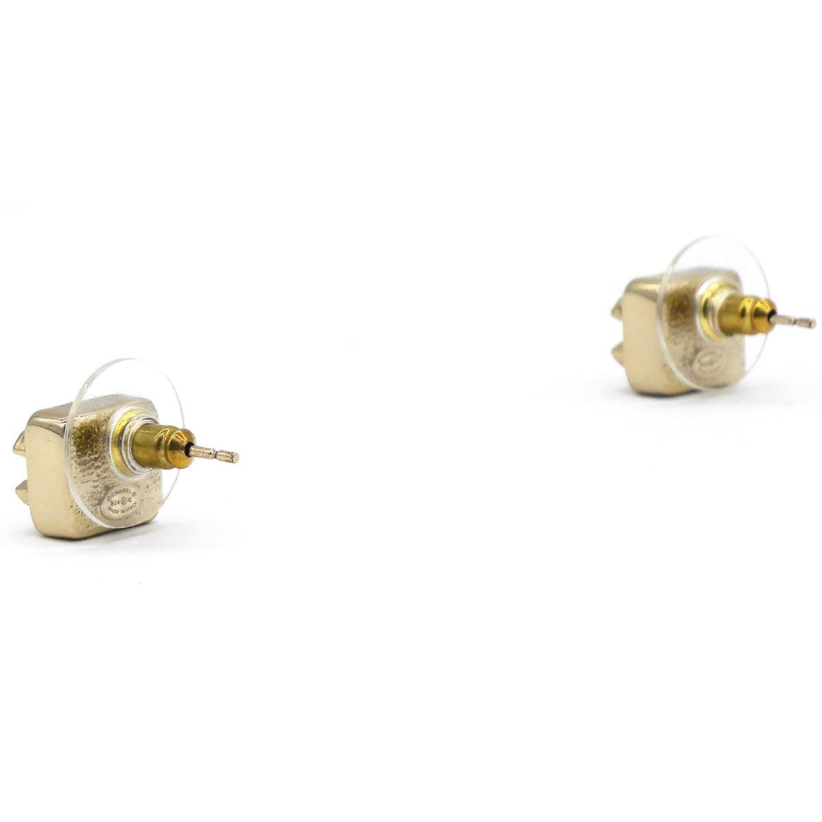 Chanel Square Rhinestone Gold CC Logo Earrings