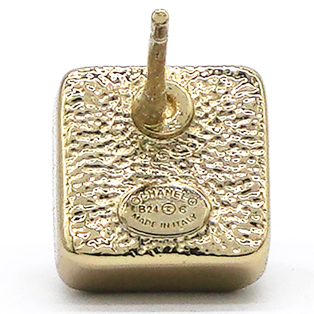 Chanel Square Rhinestone Gold CC Logo Earrings