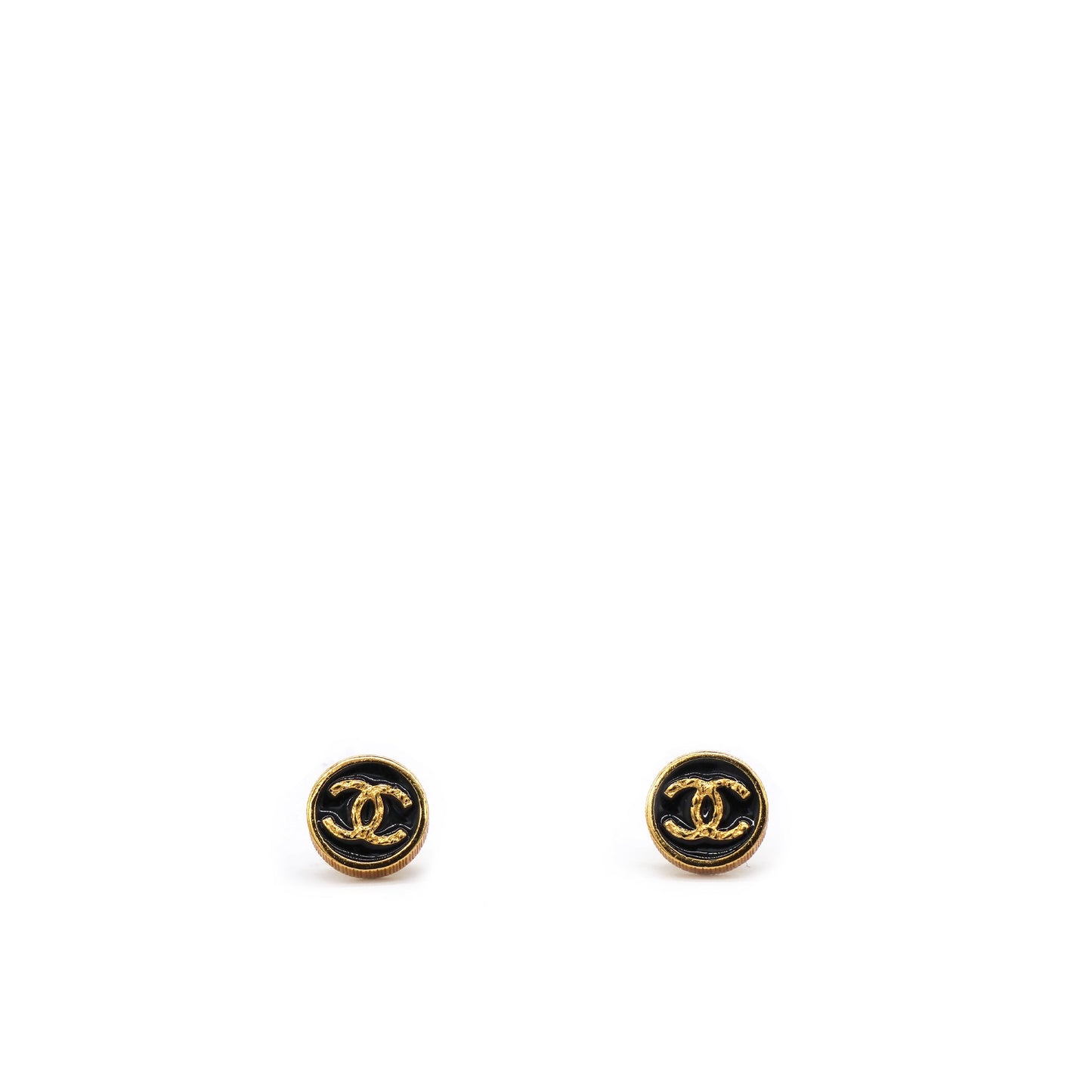 Chanel Black Enamel Gold CC Earrings