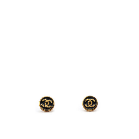 Chanel Black Enamel Gold CC Earrings
