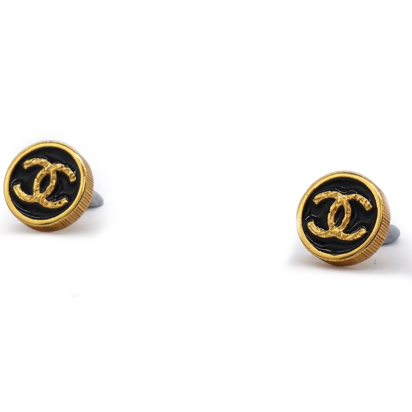 Chanel Black Enamel Gold CC Earrings