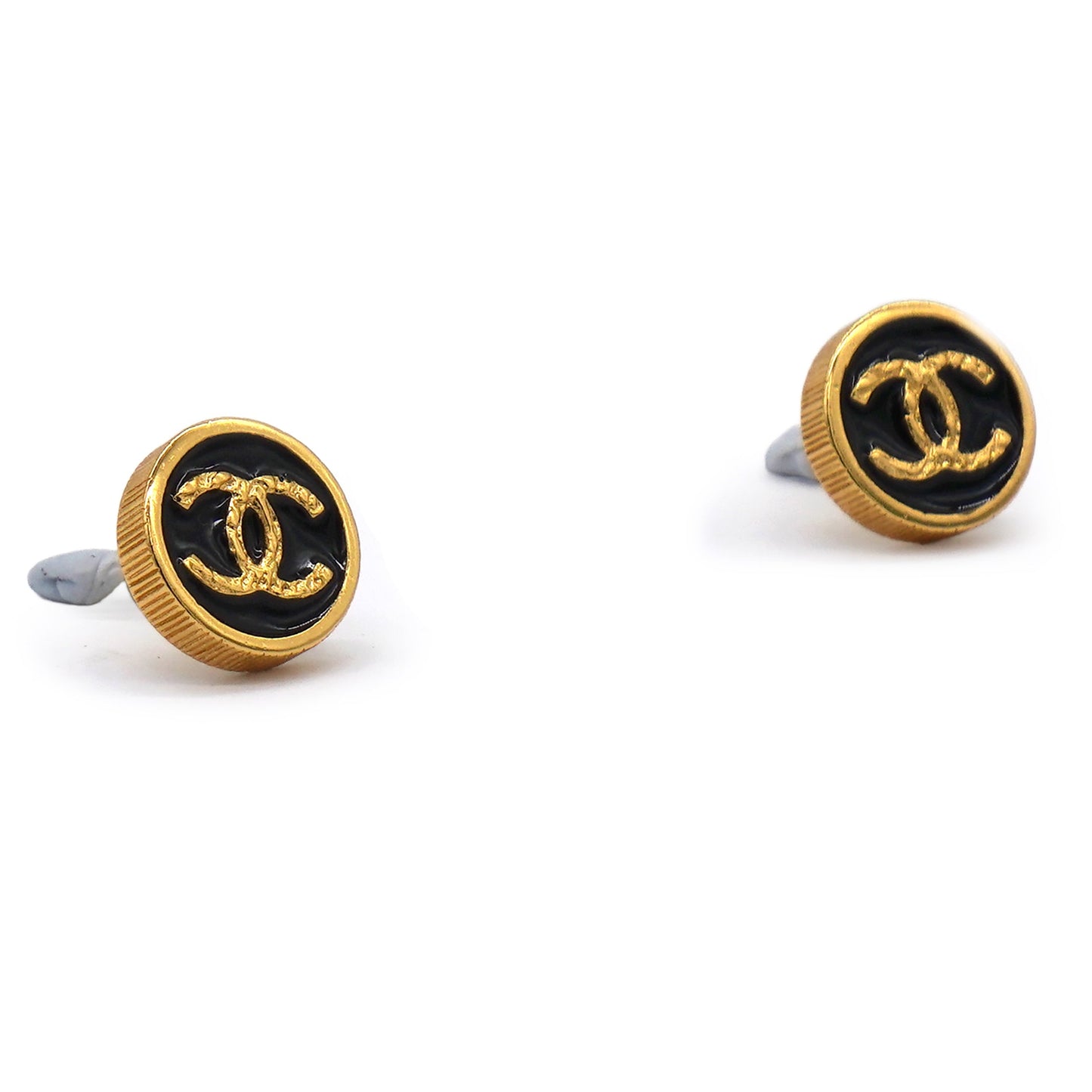 Chanel Black Enamel Gold CC Earrings
