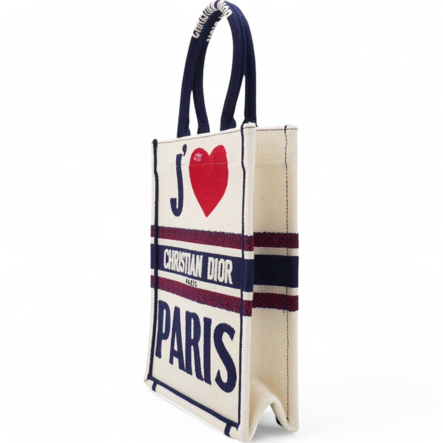 Dior Canvas Embroidered I Love Paris Vertical Book Tote White Mini
