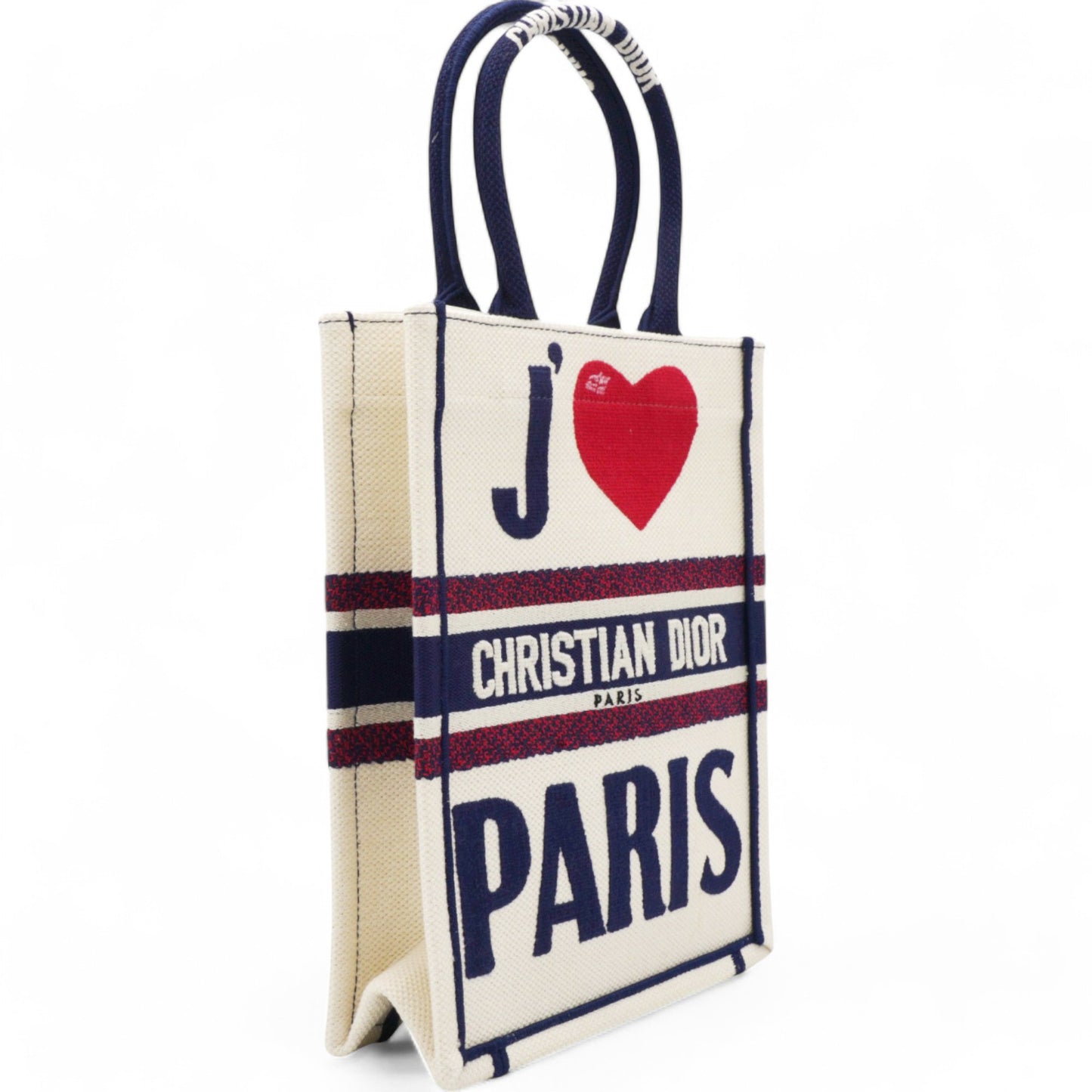 Dior Canvas Embroidered I Love Paris Vertical Book Tote White Mini