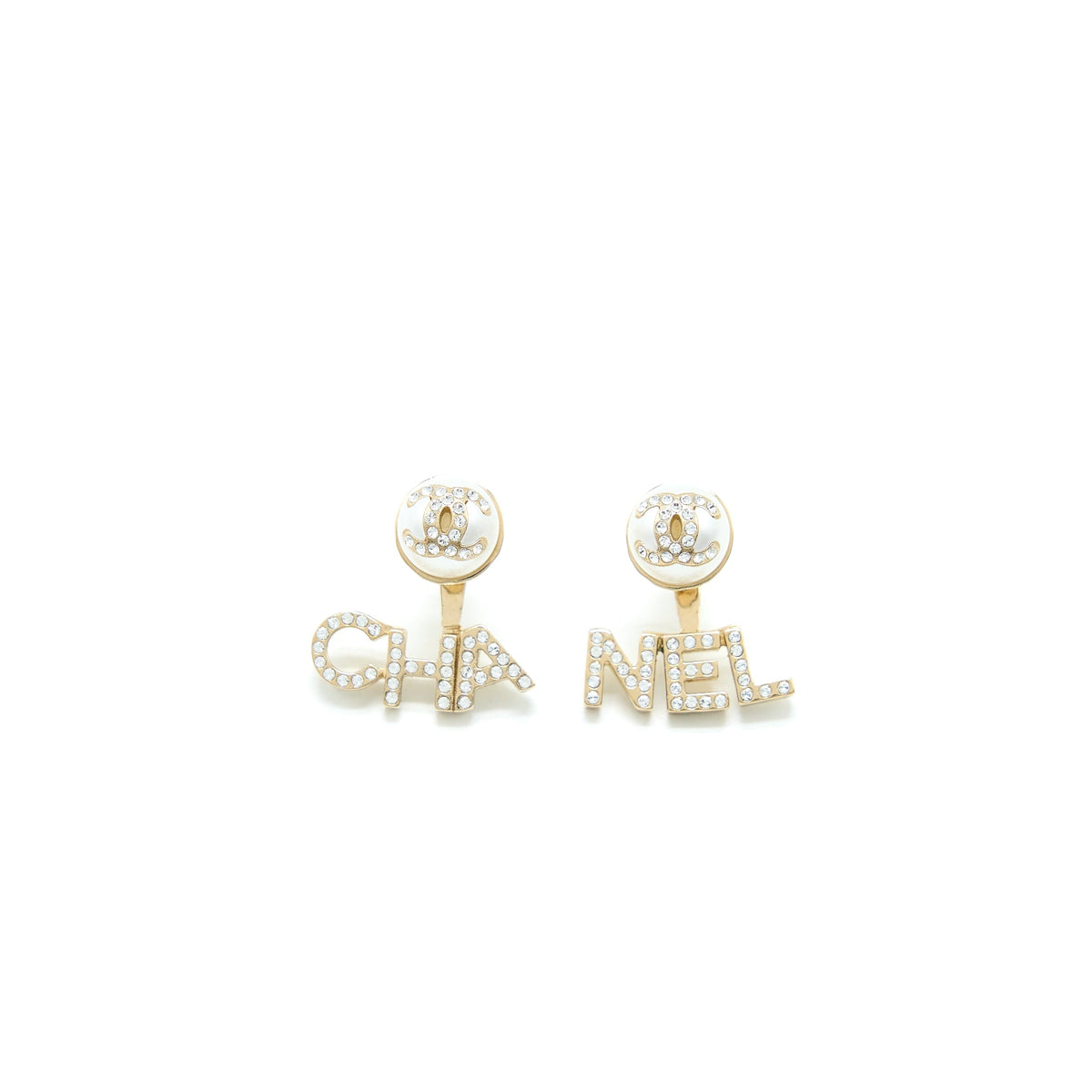Chanel Pearl Crystal CC Drop Earrings