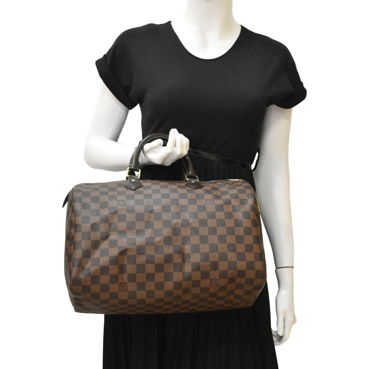 LOUIS VUITTON Speedy 35 Damier Ebene Satchel Bag Brown