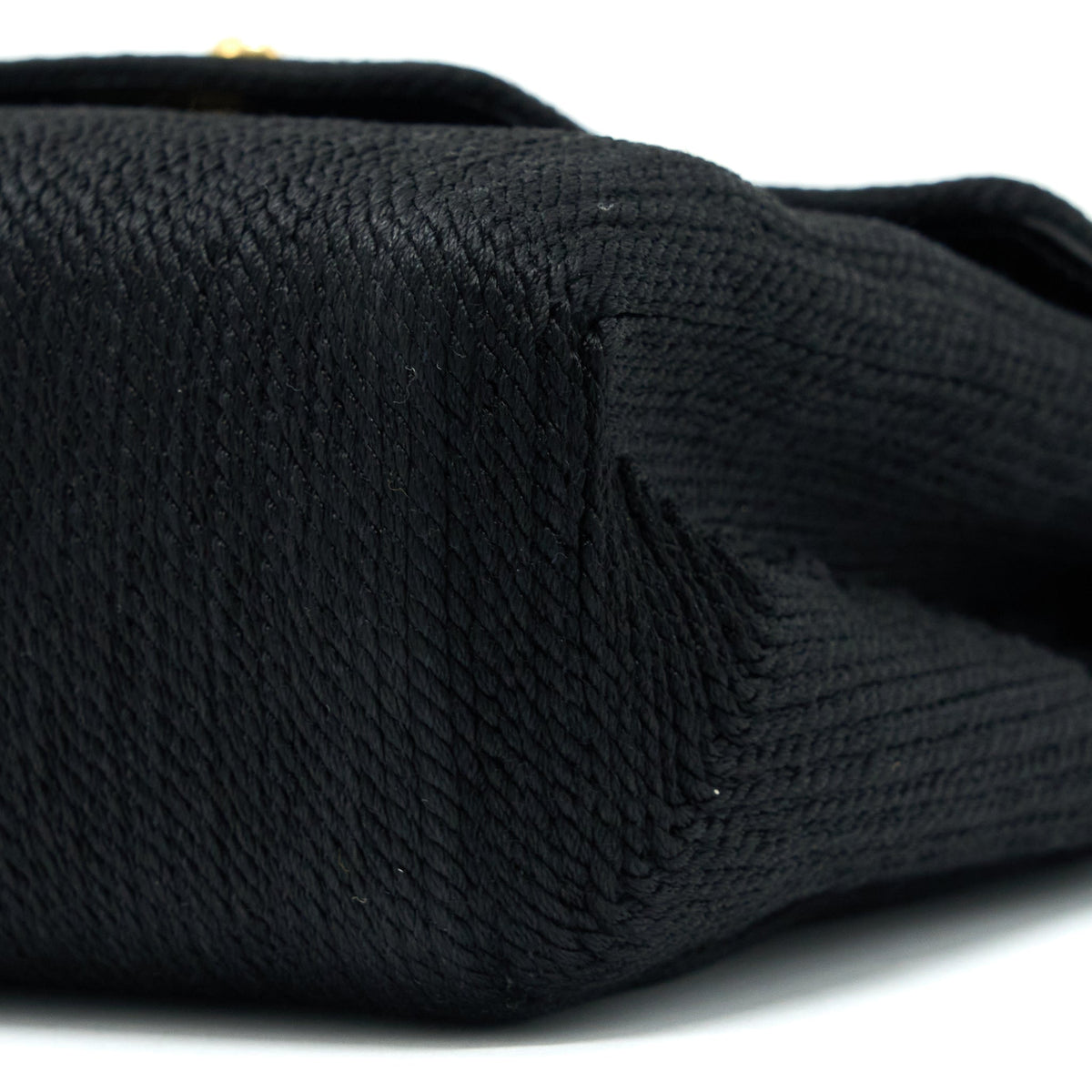 Chanel Vintage Top Handle Flap Bag Woven Silk Black GHW