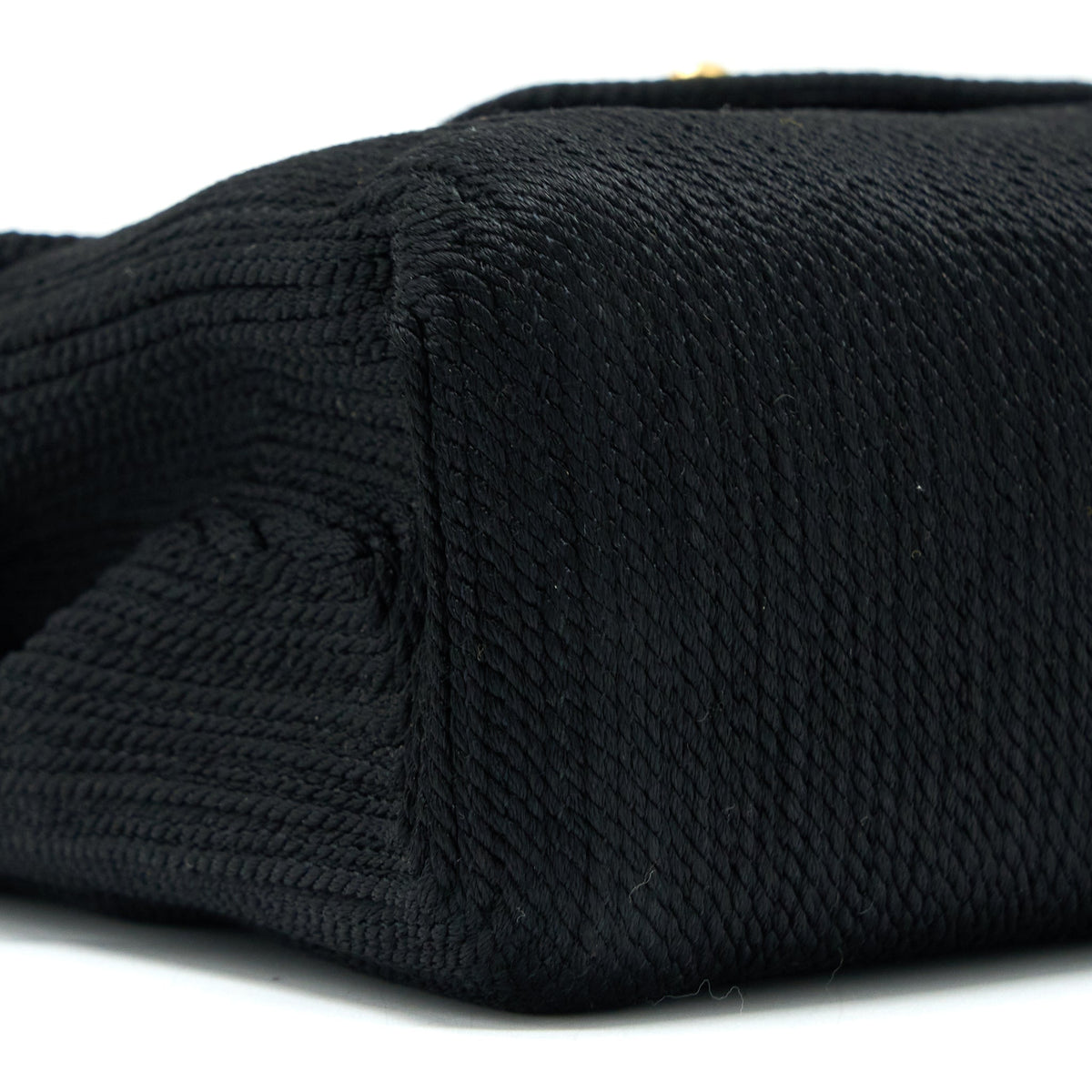Chanel Vintage Top Handle Flap Bag Woven Silk Black GHW