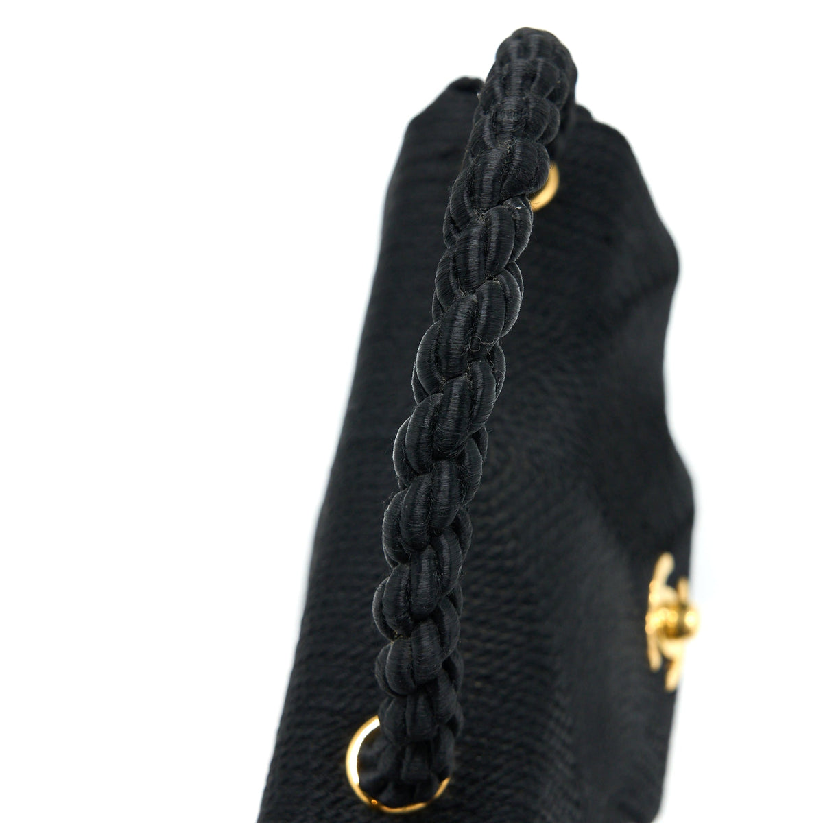 Chanel Vintage Top Handle Flap Bag Woven Silk Black GHW
