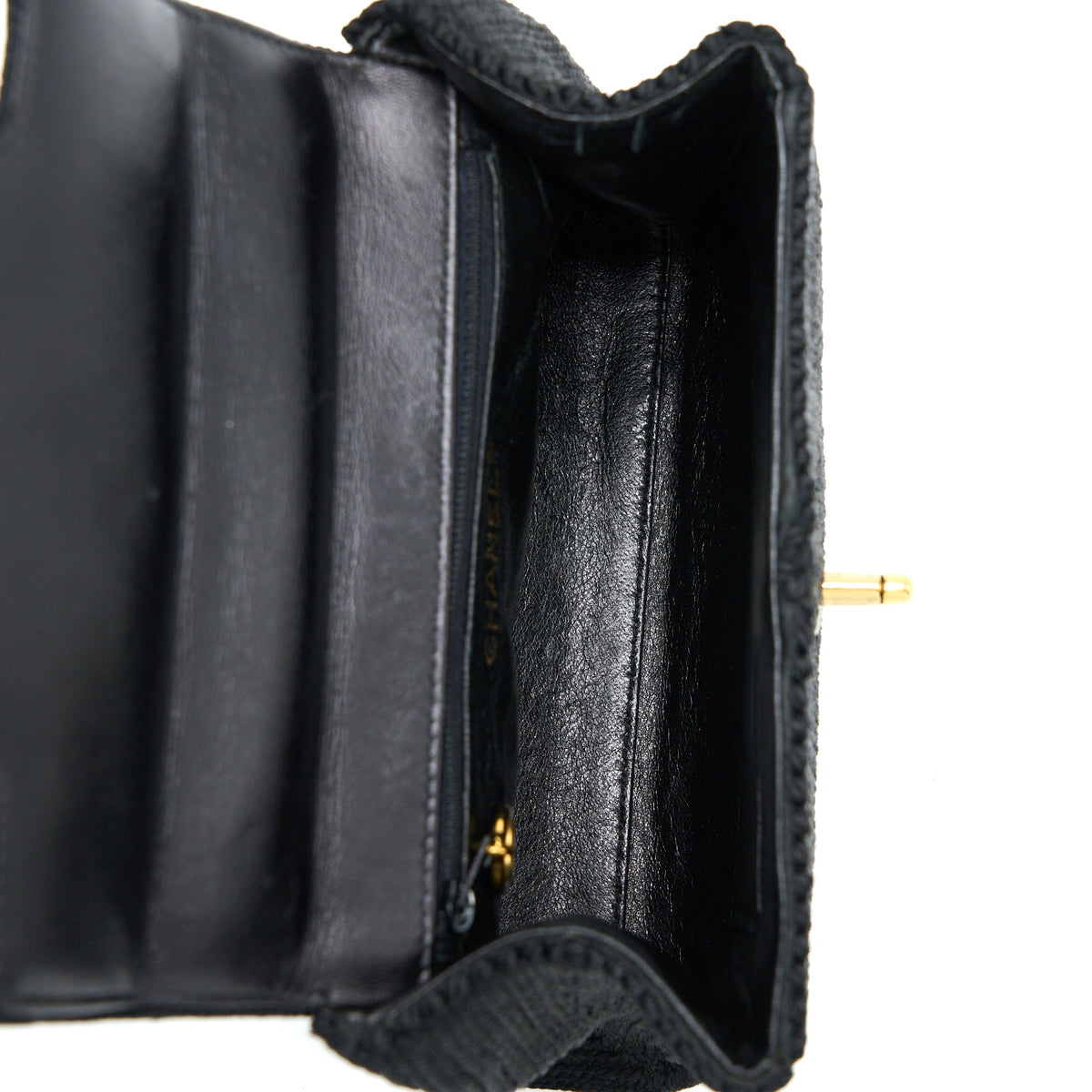 Chanel Vintage Top Handle Flap Bag Woven Silk Black GHW