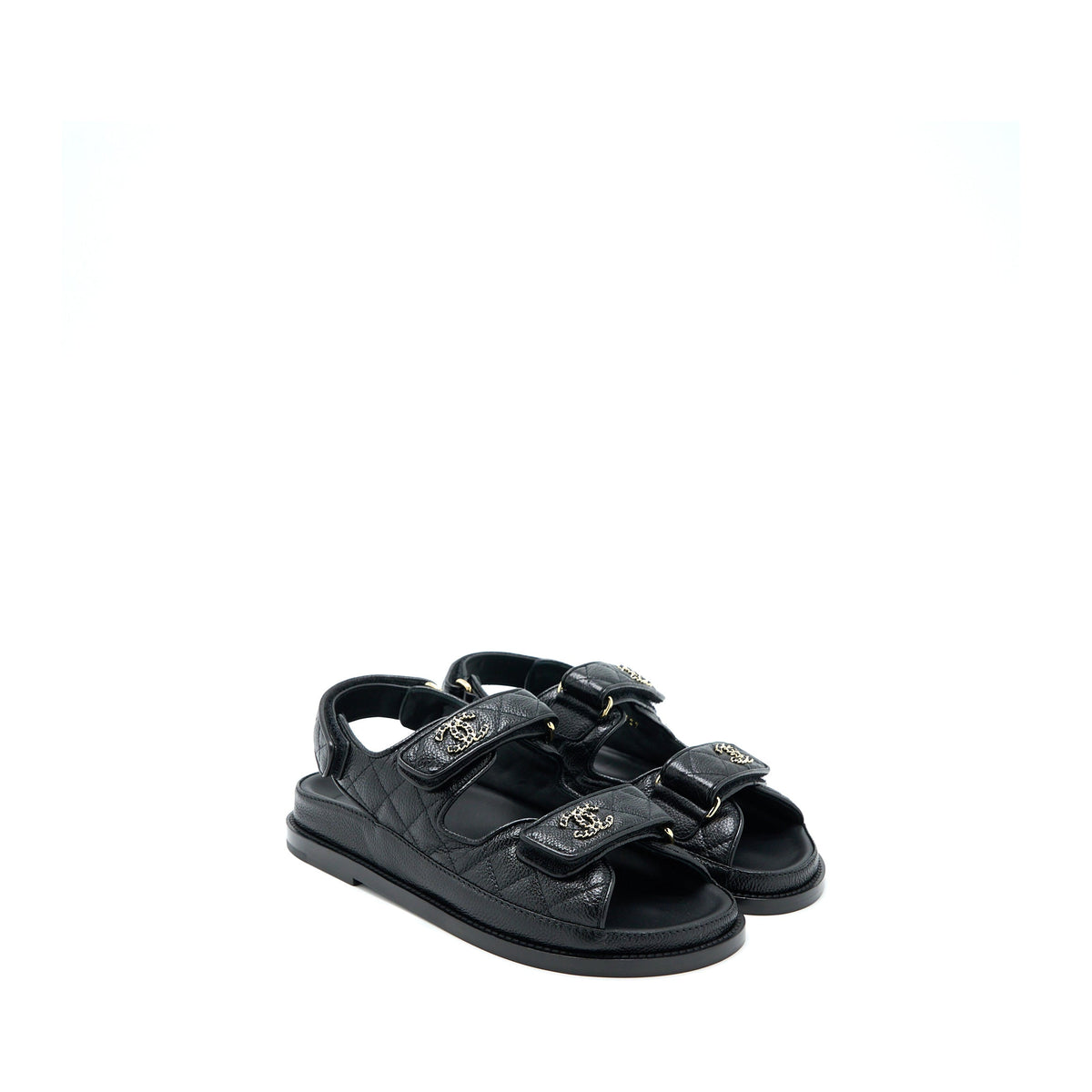 Chanel Size 36 Dad Sandals Leather Black Light Gold Tone