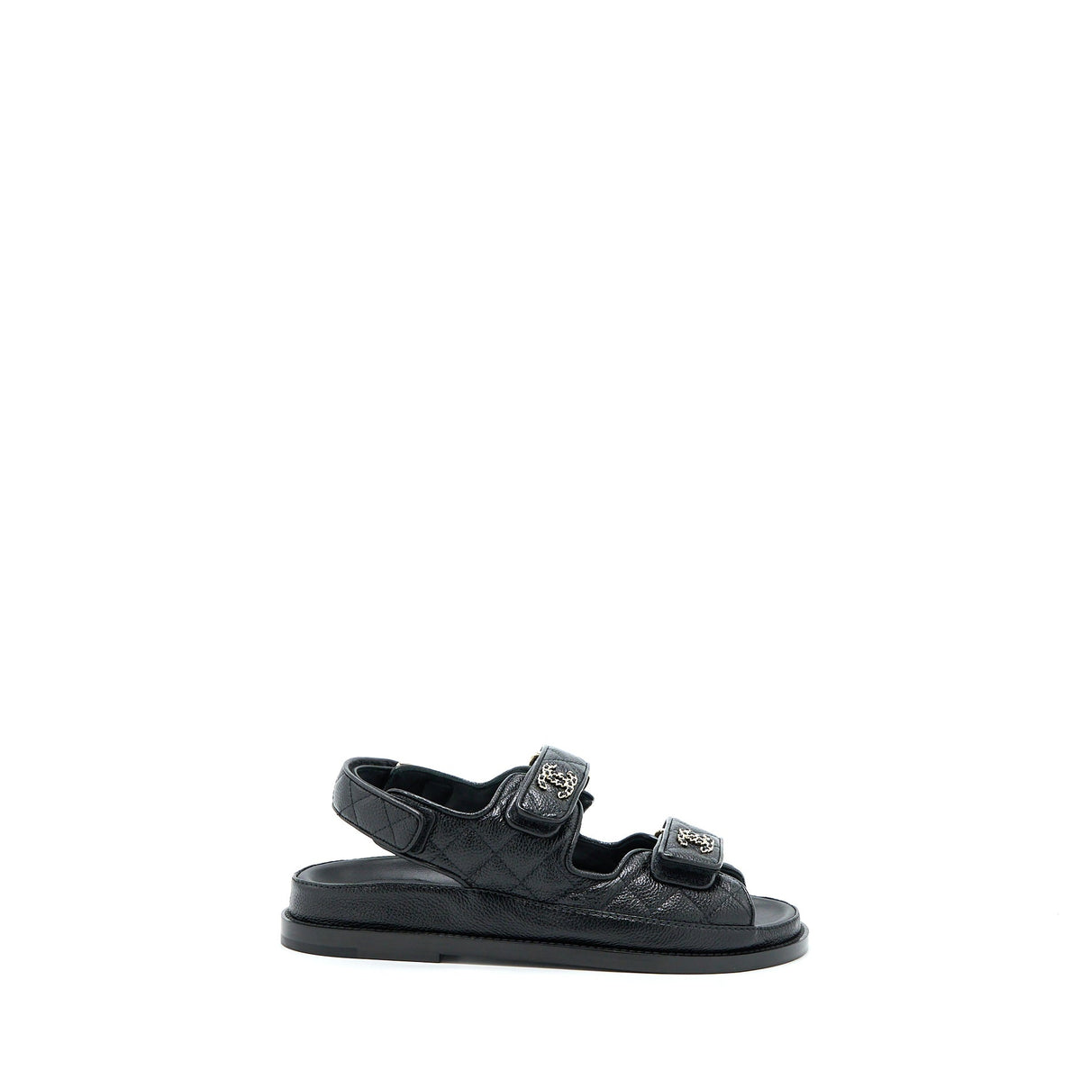 Chanel Size 36 Dad Sandals Leather Black Light Gold Tone
