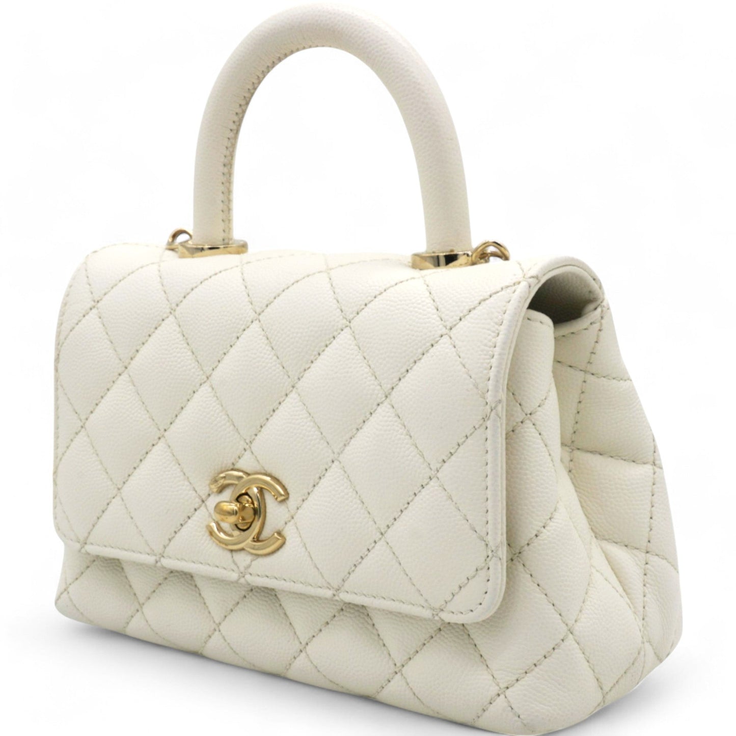 Chanel Caviar Quilted Mini Coco Handle Flap White