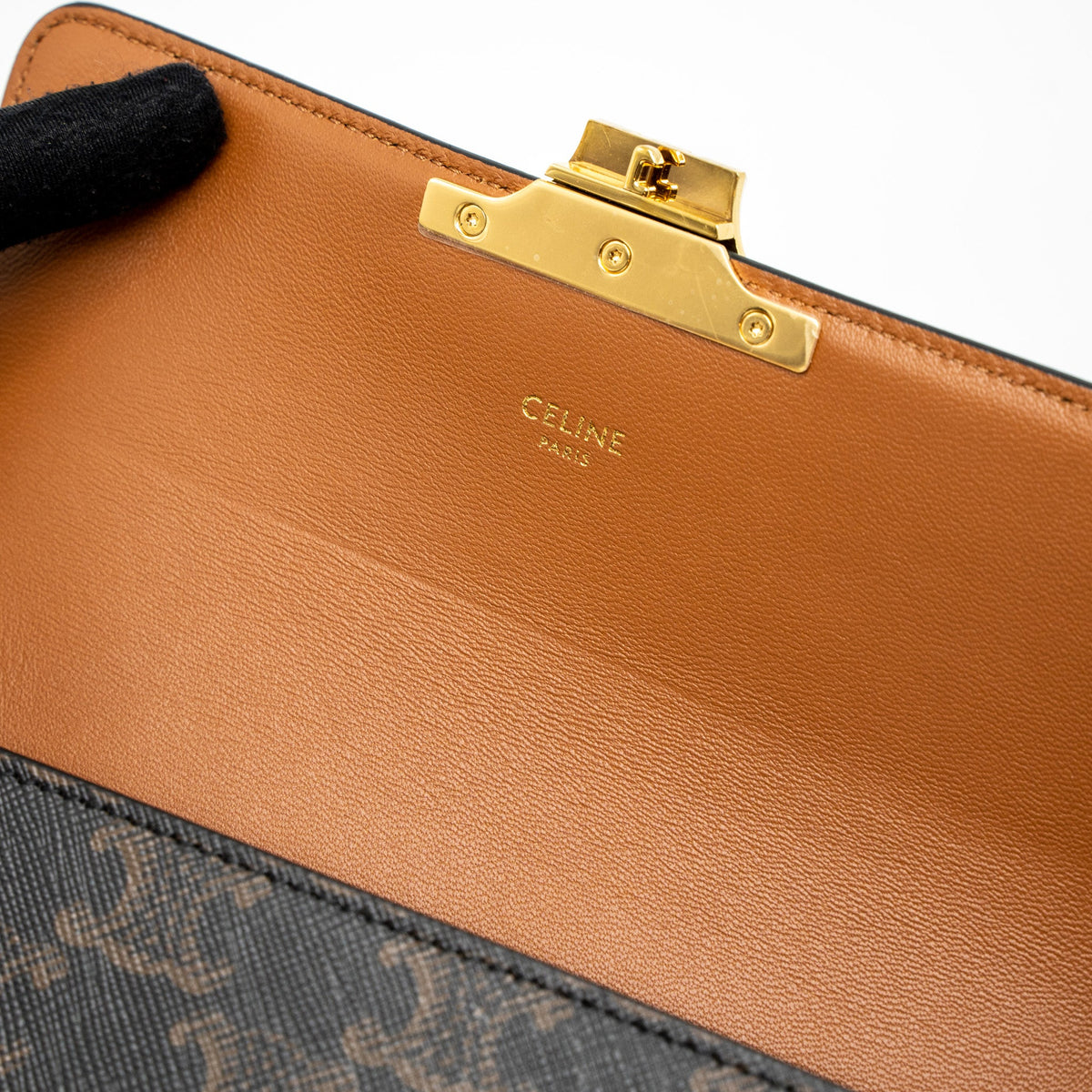 Celine Triomphe Shoudler Bag Triomphe Canvas/Calfskin Tan GHW