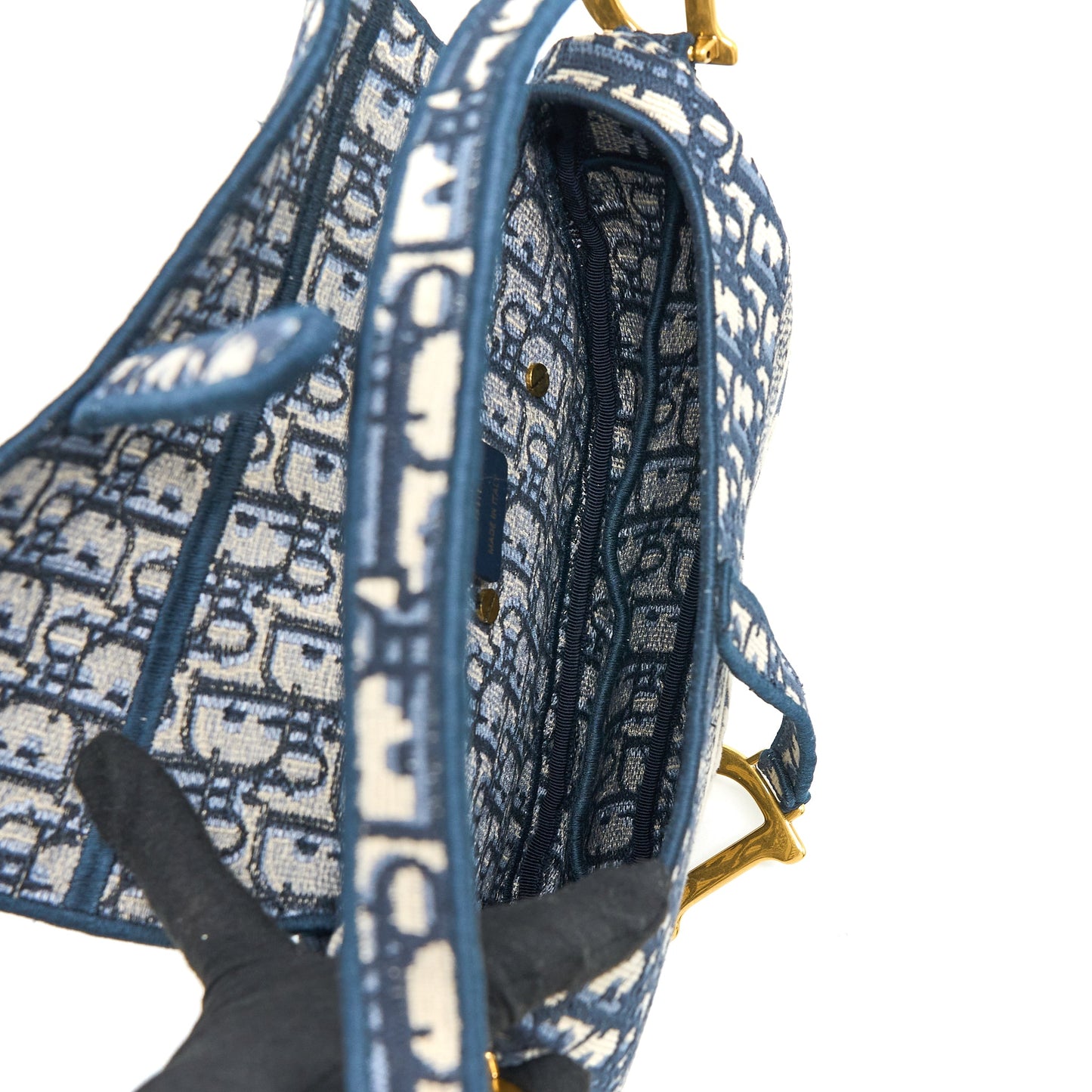 Dior Saddle Bag Blue Oblique Embroidery Brushed GHW with Dior Strap
